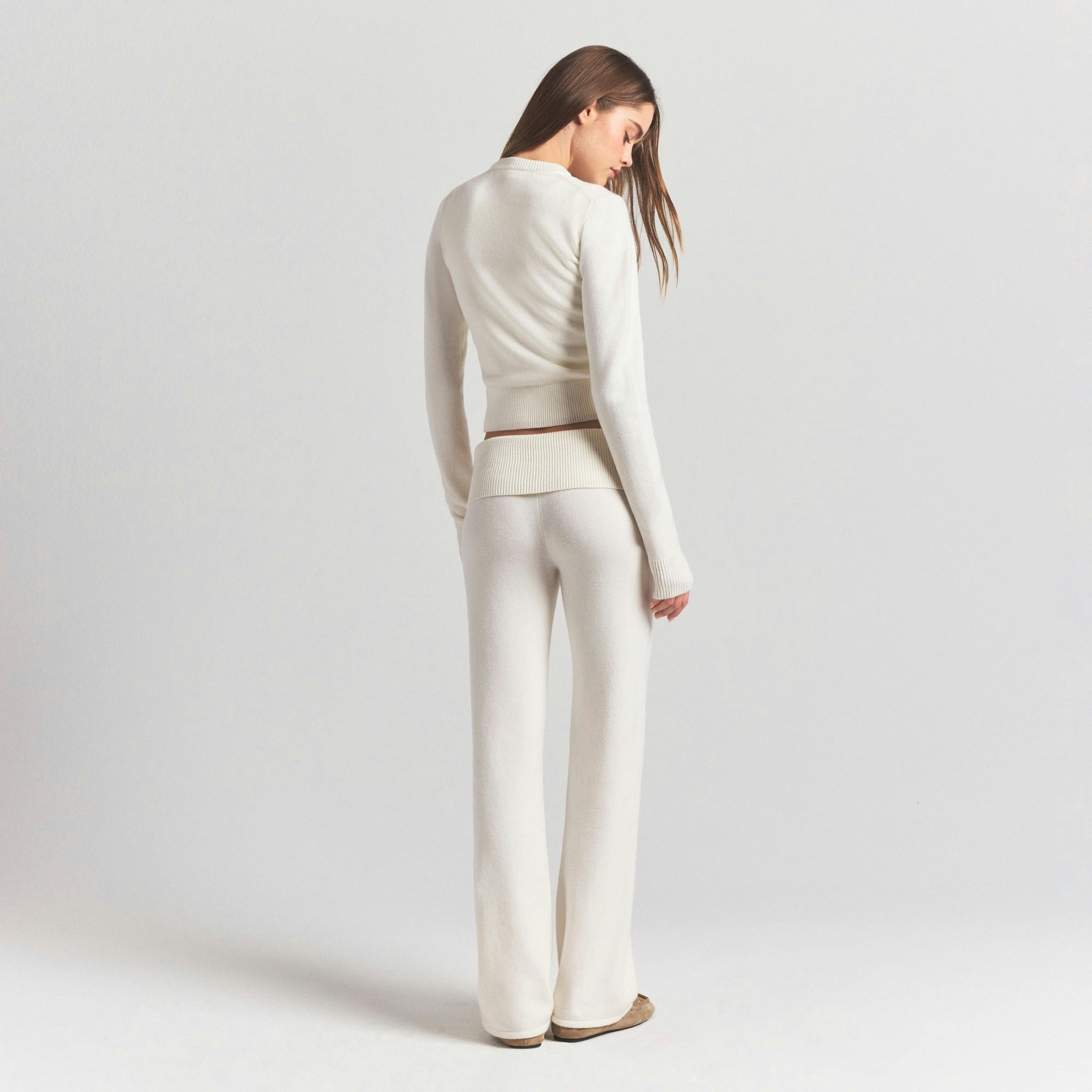 Skims Sweater Knits Ribbed Long Sleeve Fitted Crew Neck Ivory