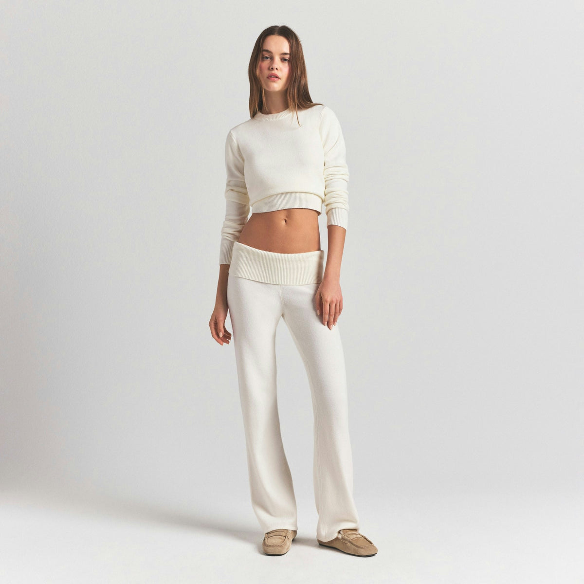 Skims Sweater Knits Ribbed Long Sleeve Fitted Crew Neck Ivory