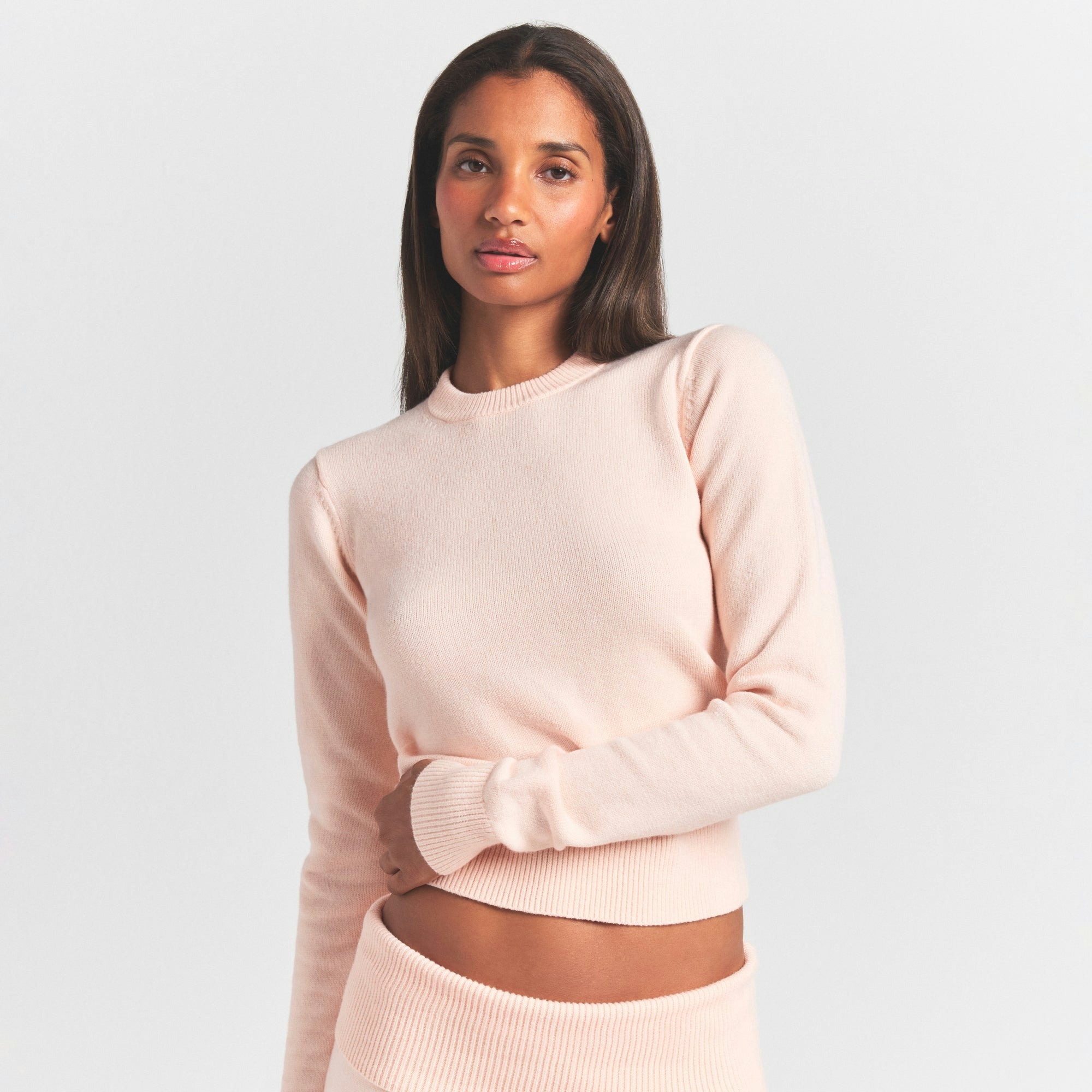 Skims Sweater Knits Ribbed Long Sleeve Fitted Crew Neck Primrose