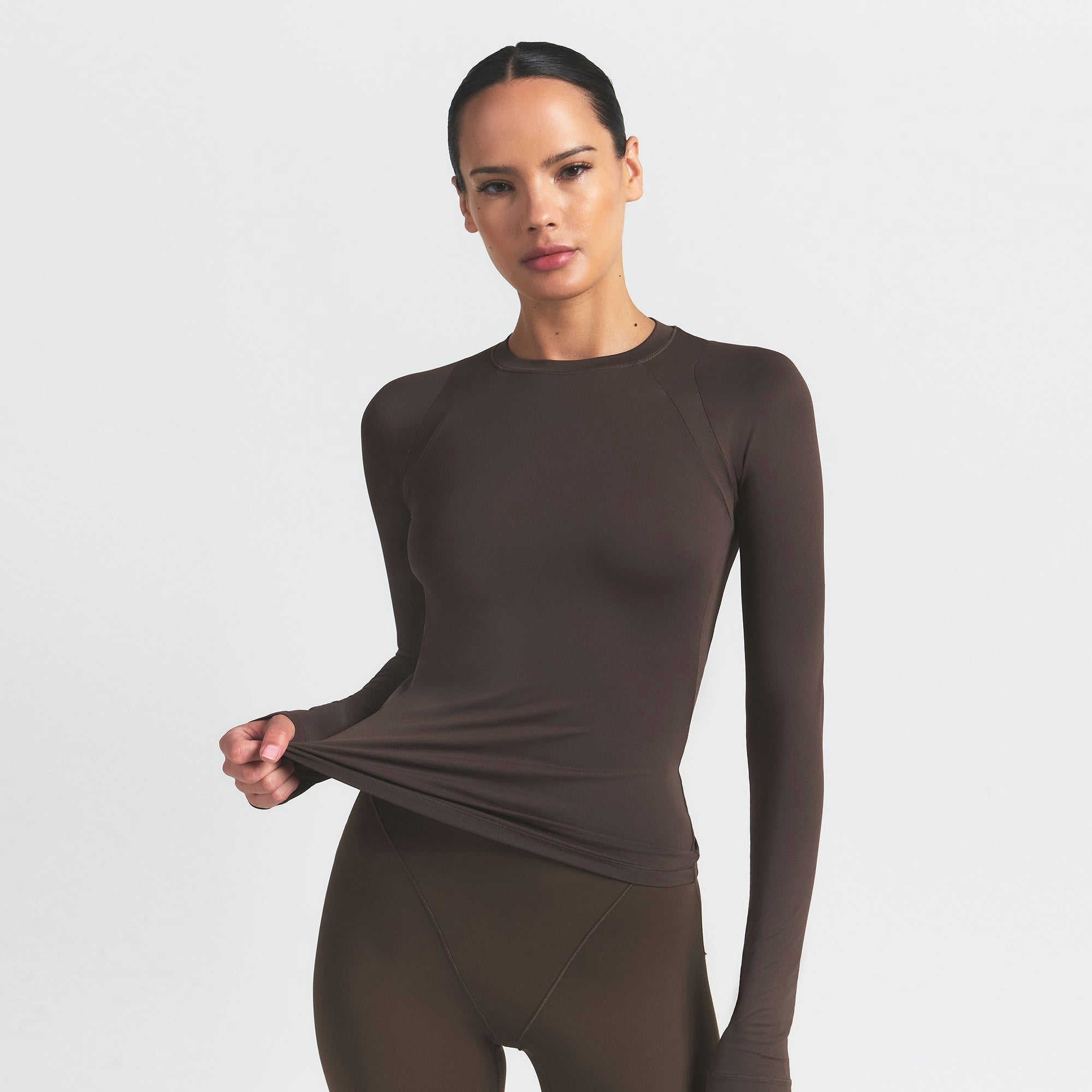 Skims Nikeskims Airy Long Sleeve Crew Neck Top Dark Sepia