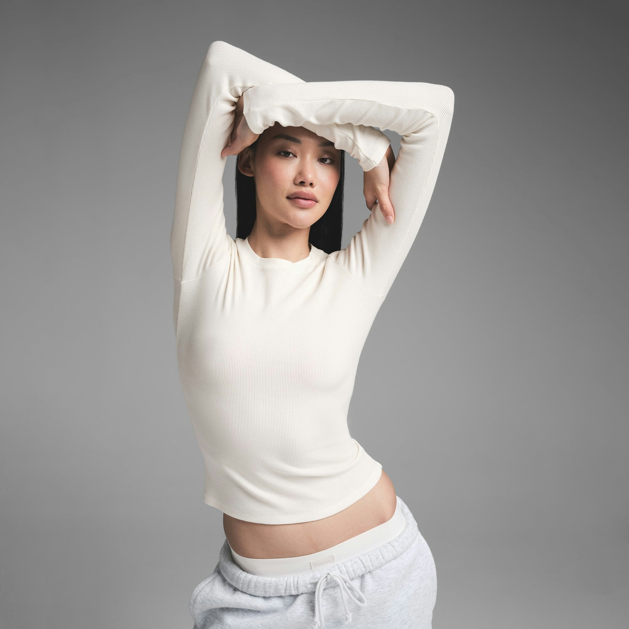 Skims Cotton Rib Long Sleeve T-Shirt Marble