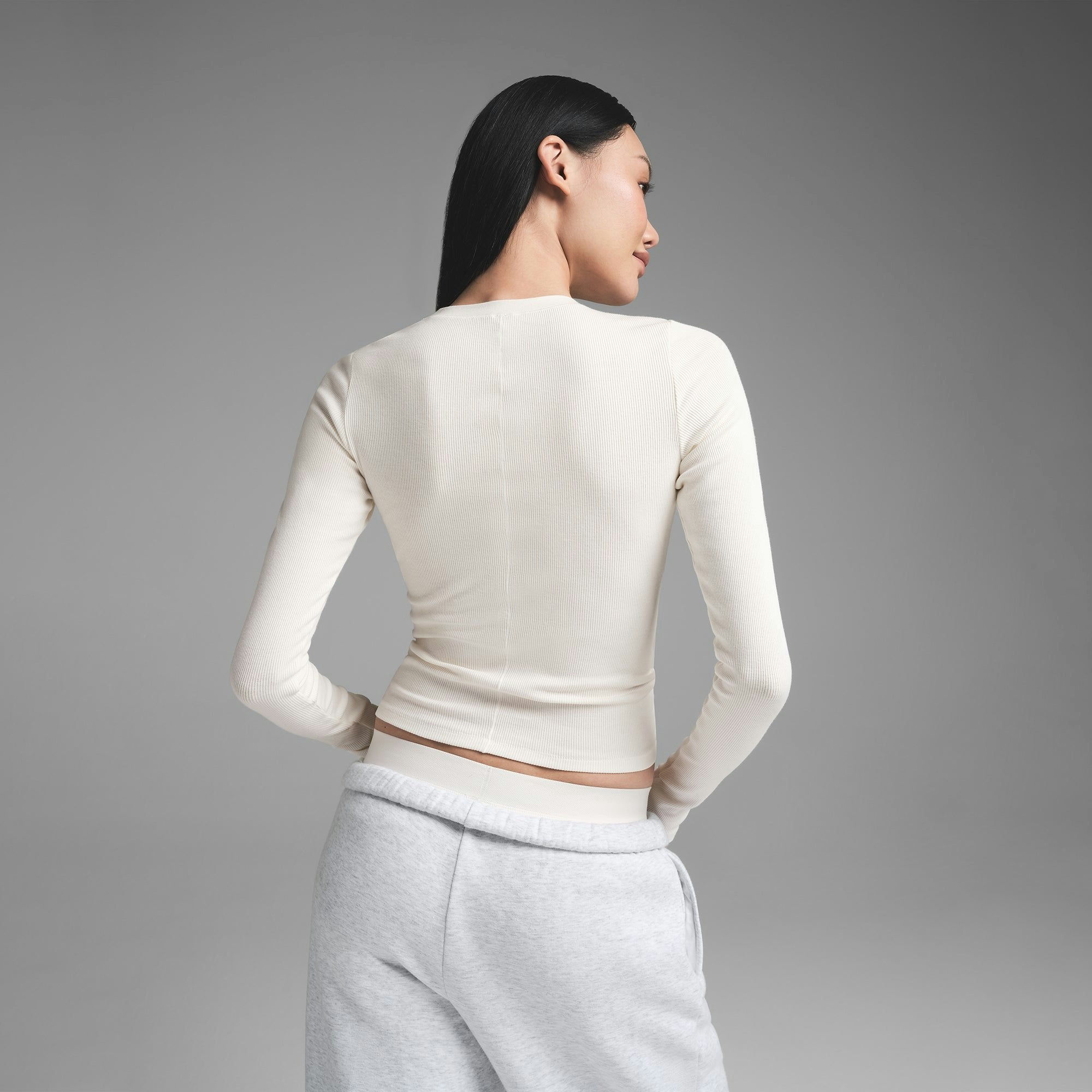 Skims Cotton Rib Long Sleeve T-Shirt Marble