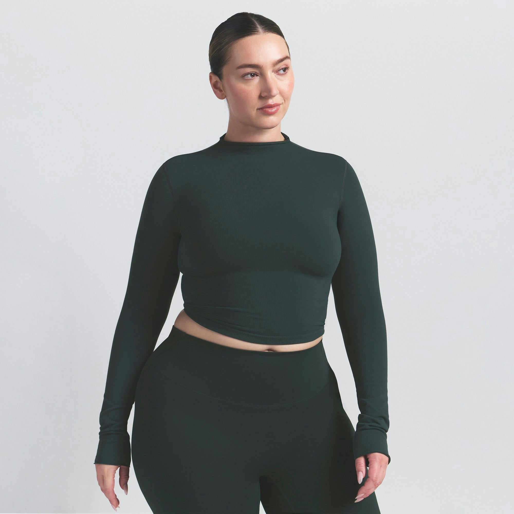 Skims Nikeskims Vintage Seamless Mock Neck Crop Top Dark Teal