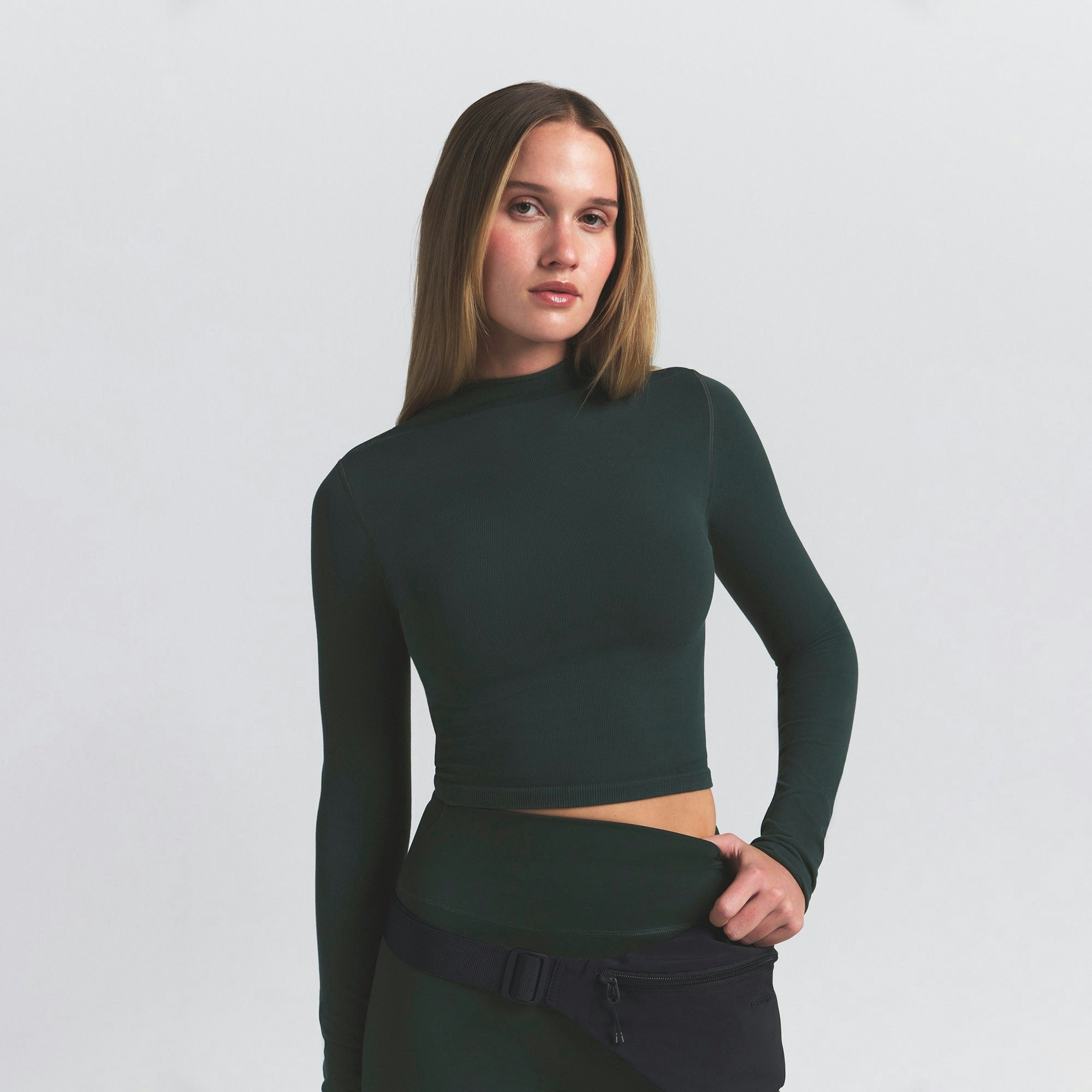 Skims Nikeskims Vintage Seamless Mock Neck Crop Top Dark Teal