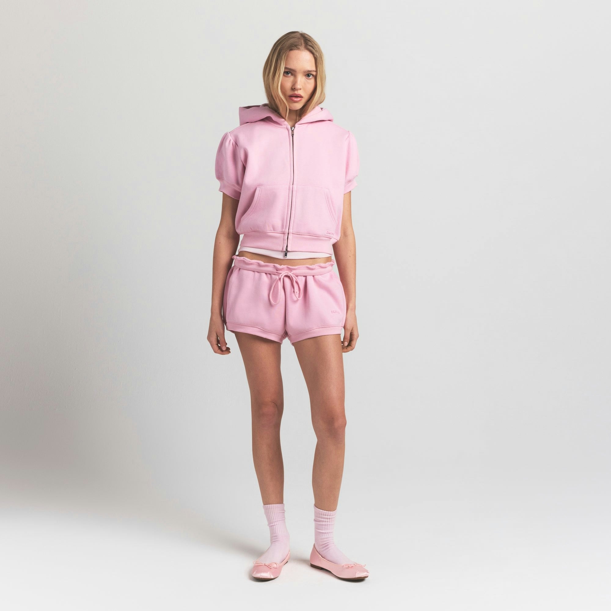 Skims Cotton Fleece Bubble Sleeve Cropped Zip Up Halite