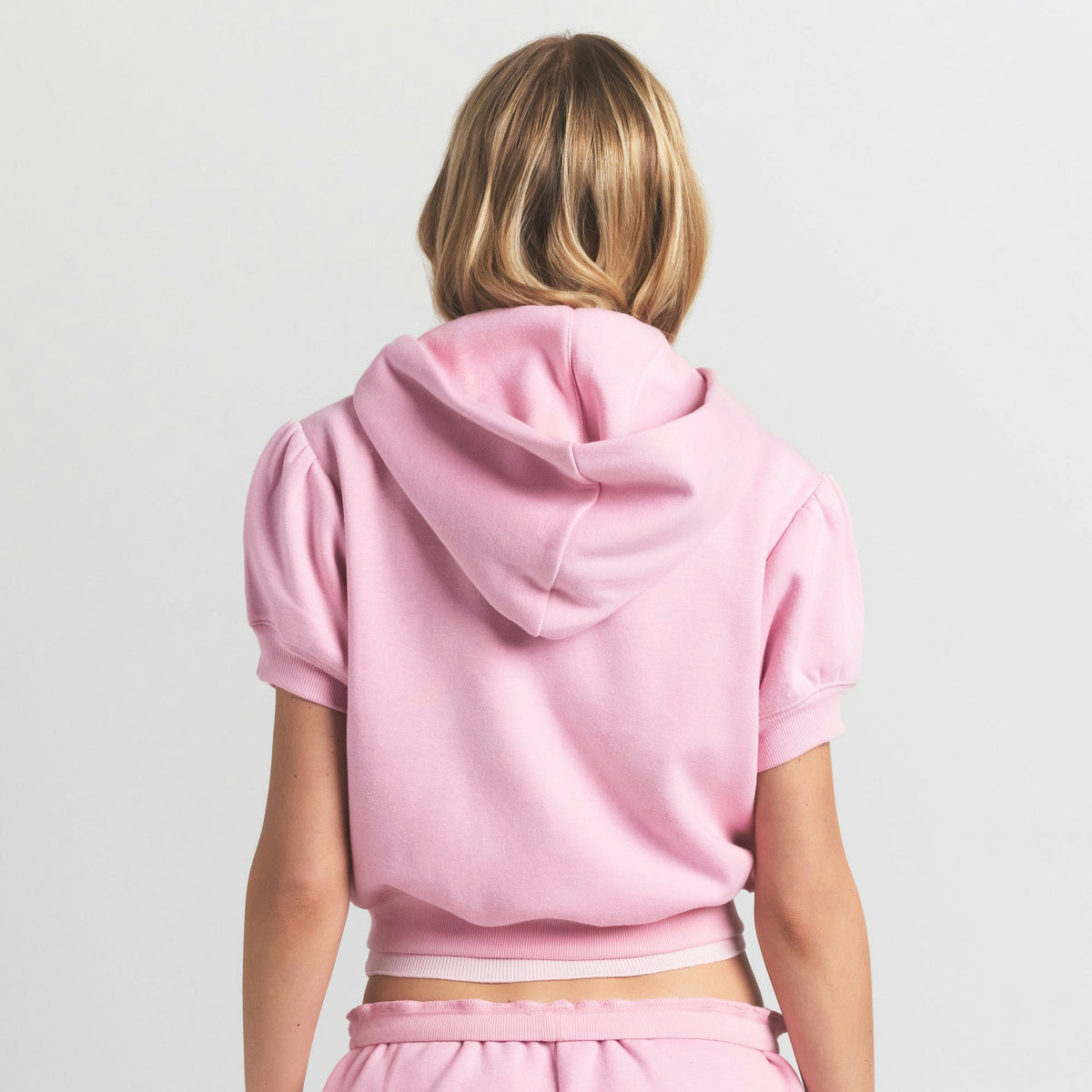Skims Cotton Fleece Bubble Sleeve Cropped Zip Up Halite