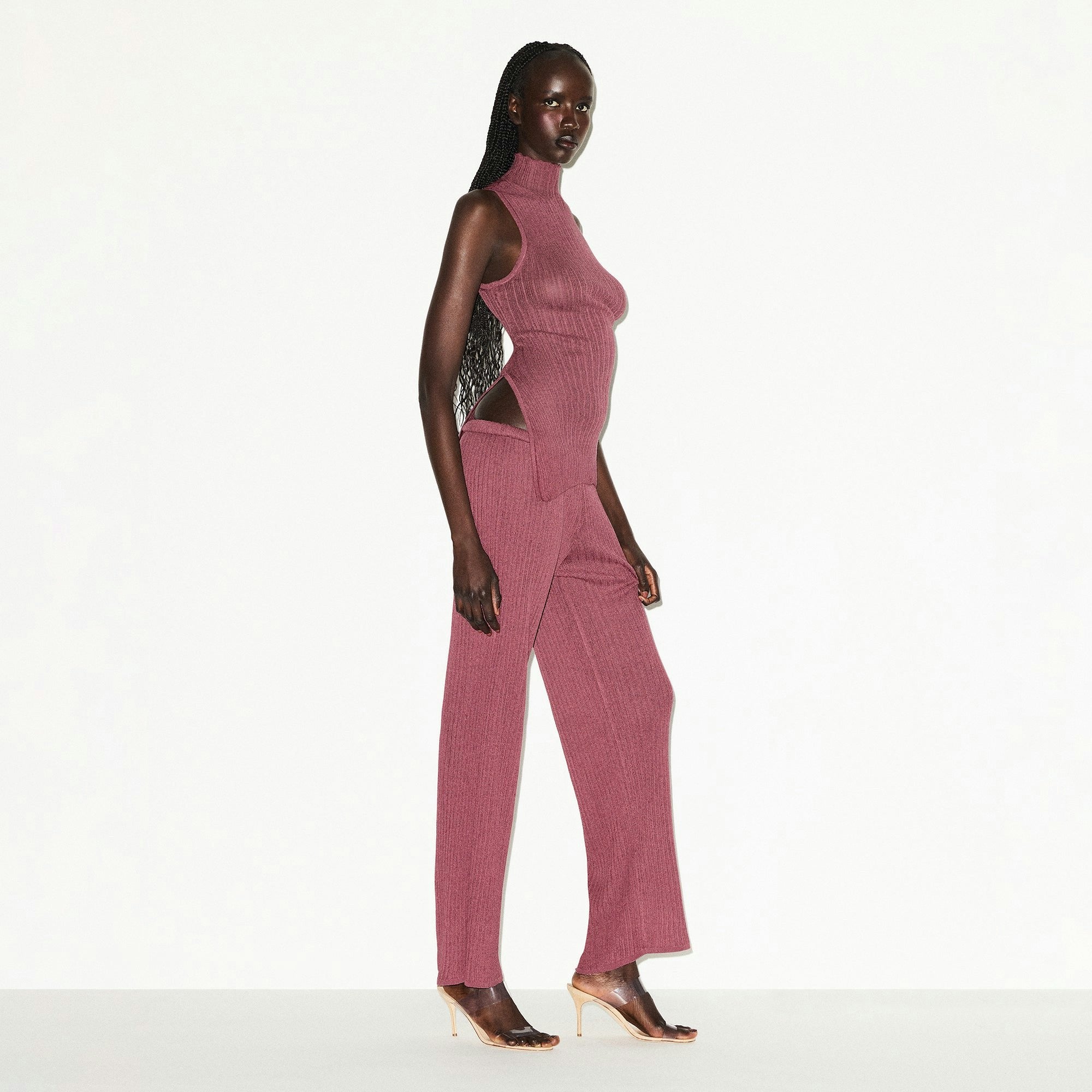 Skims Sheer Knit Mock Neck Tunic Beet