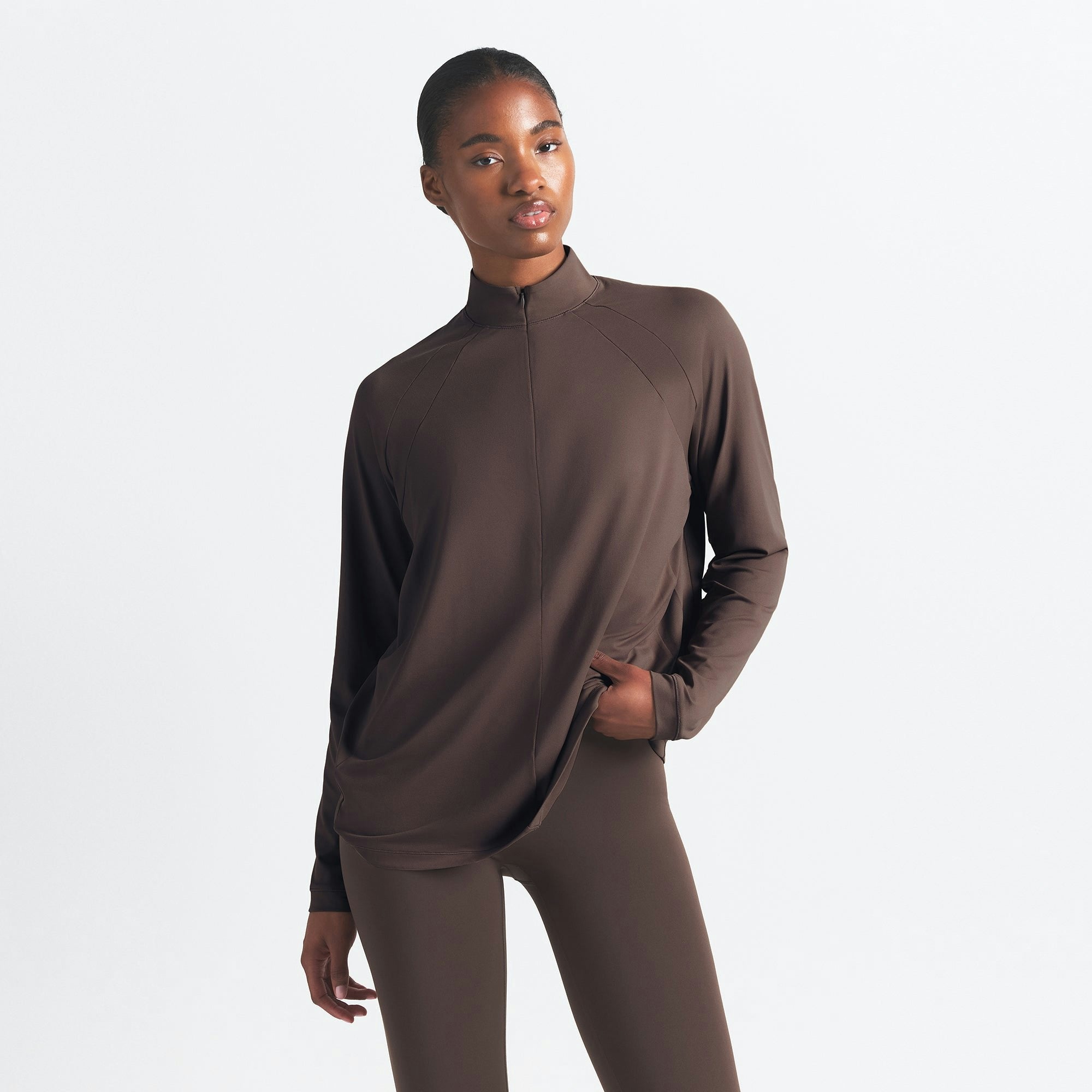 Skims Nikeskims Airy Long Sleeve Half Zip Dark Sepia