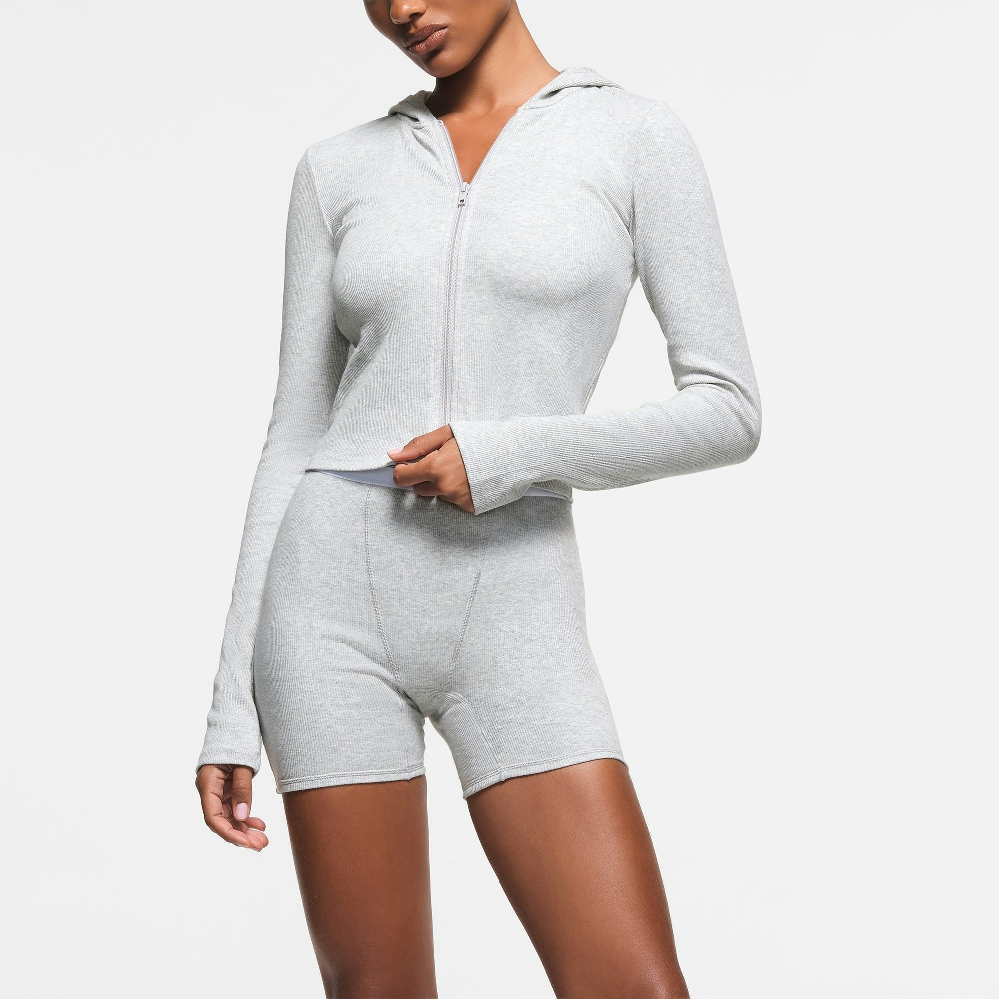 COTTON RIB ZIP UP HOODIE