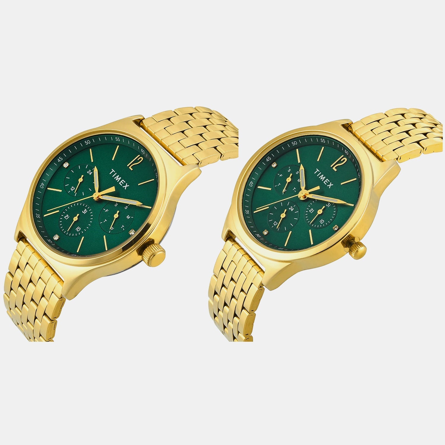 Timex Trendline Pair Quartz Dial Multi-Function Stainless Steel Watch Tw00Pr348
