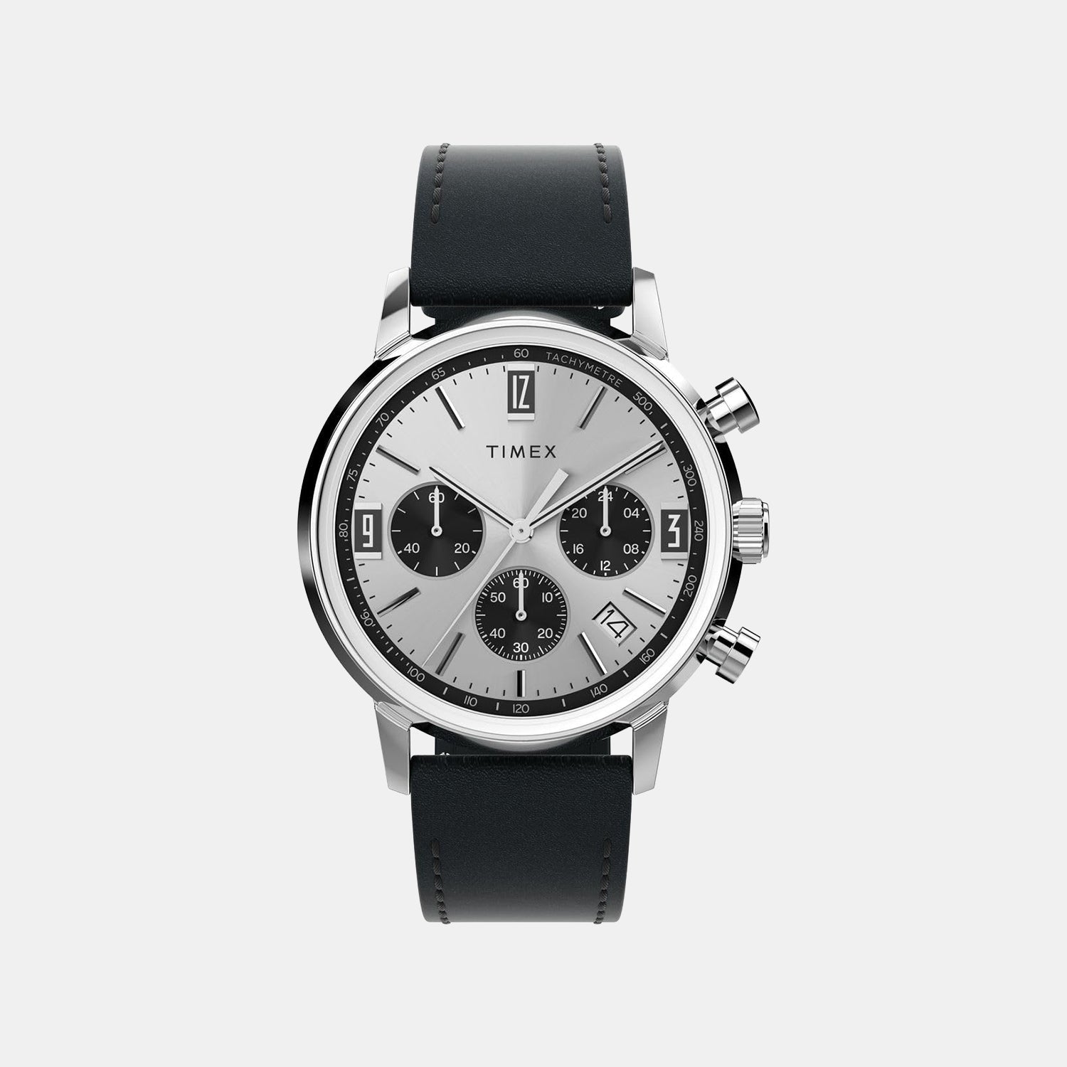 Timex Men Quartz Silver Dial Chronograph Leather Watch Tw2W10300Uj
