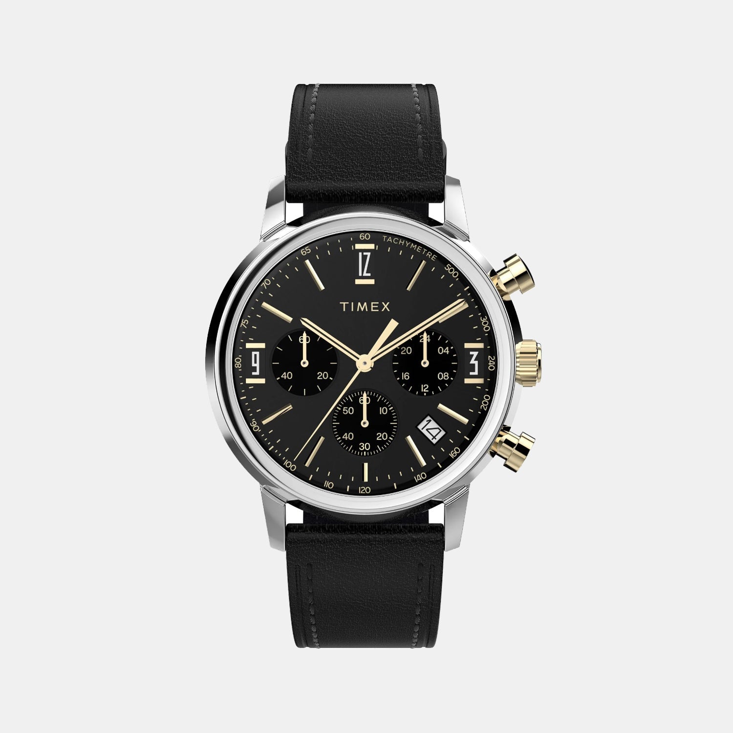Timex Marlin Men Quartz Black Dial Chronograph Leather Watch Tw2W51500Uj