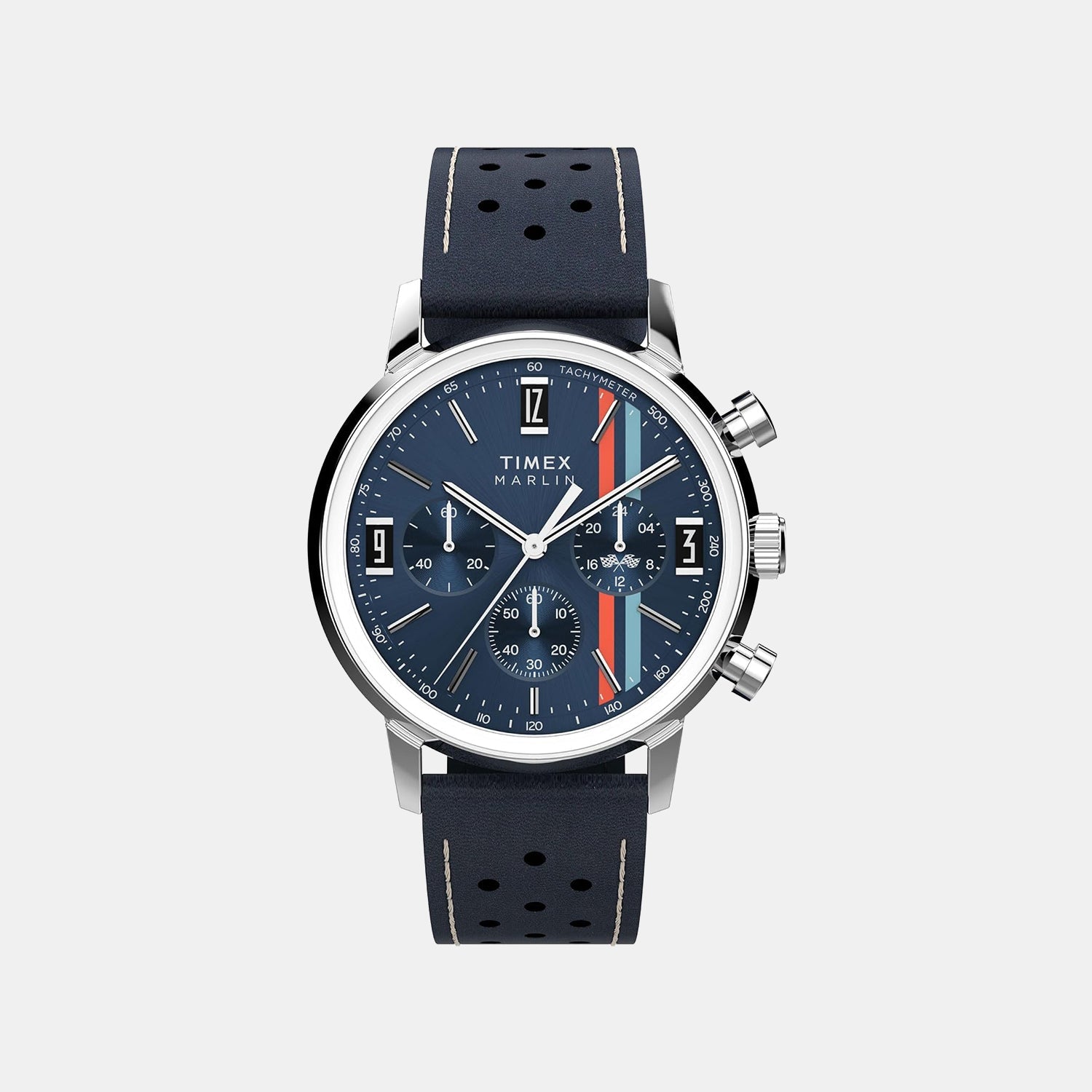 Timex Men Quartz Blue Dial Chronograph Leather Watch Tw2W99000Uj