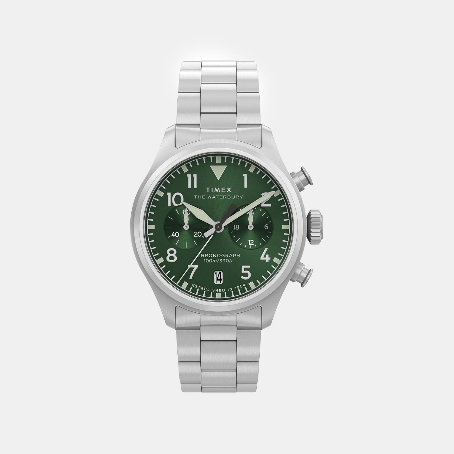 Timex Men Quartz Green Dial Chronograph Steel Watch Tw2Y19100Ik