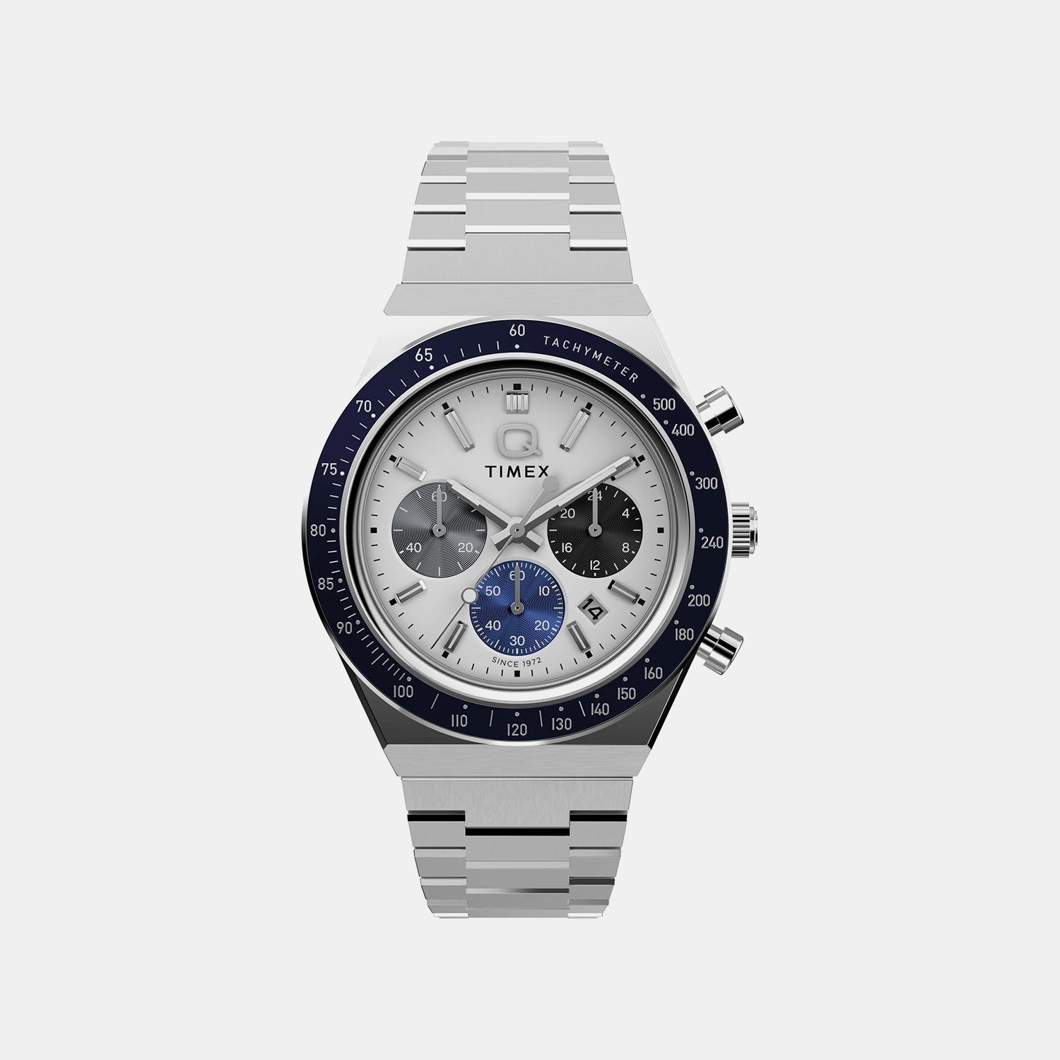 Timex Q Sport Men Quartz White Dial Chronograph Stainless Steel Watch Tw2Y36200Ik