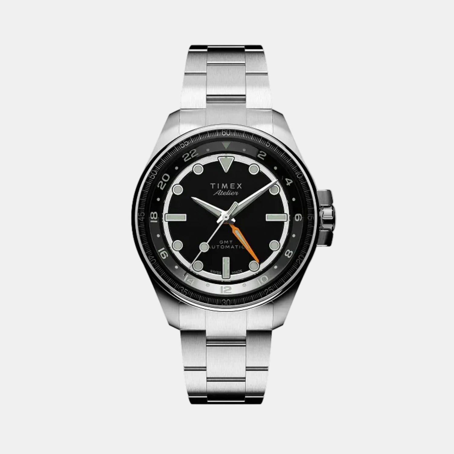 Timex Atelier Gmt24 M1A Men Automatic Black Dial Analog Stainless Steel Watch Tw2Y723004A