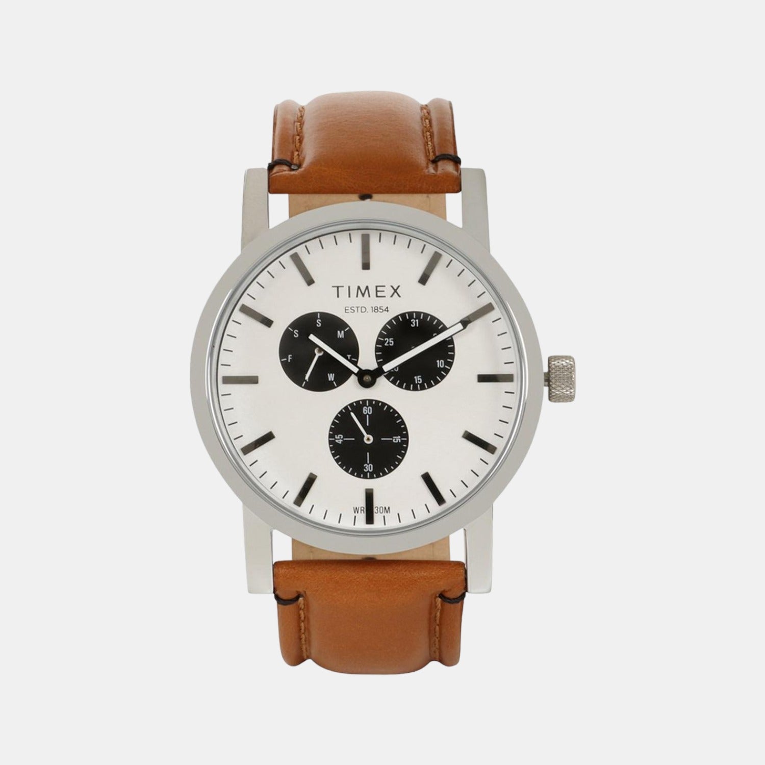 Timex Men Quartz Silver Dial Chronograph Leather Watch Tweg16605