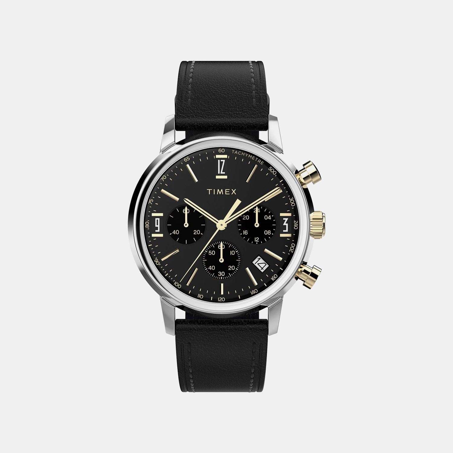 Timex Marlin Men Quartz Black Dial Chronograph Leather Watch Tweg26715