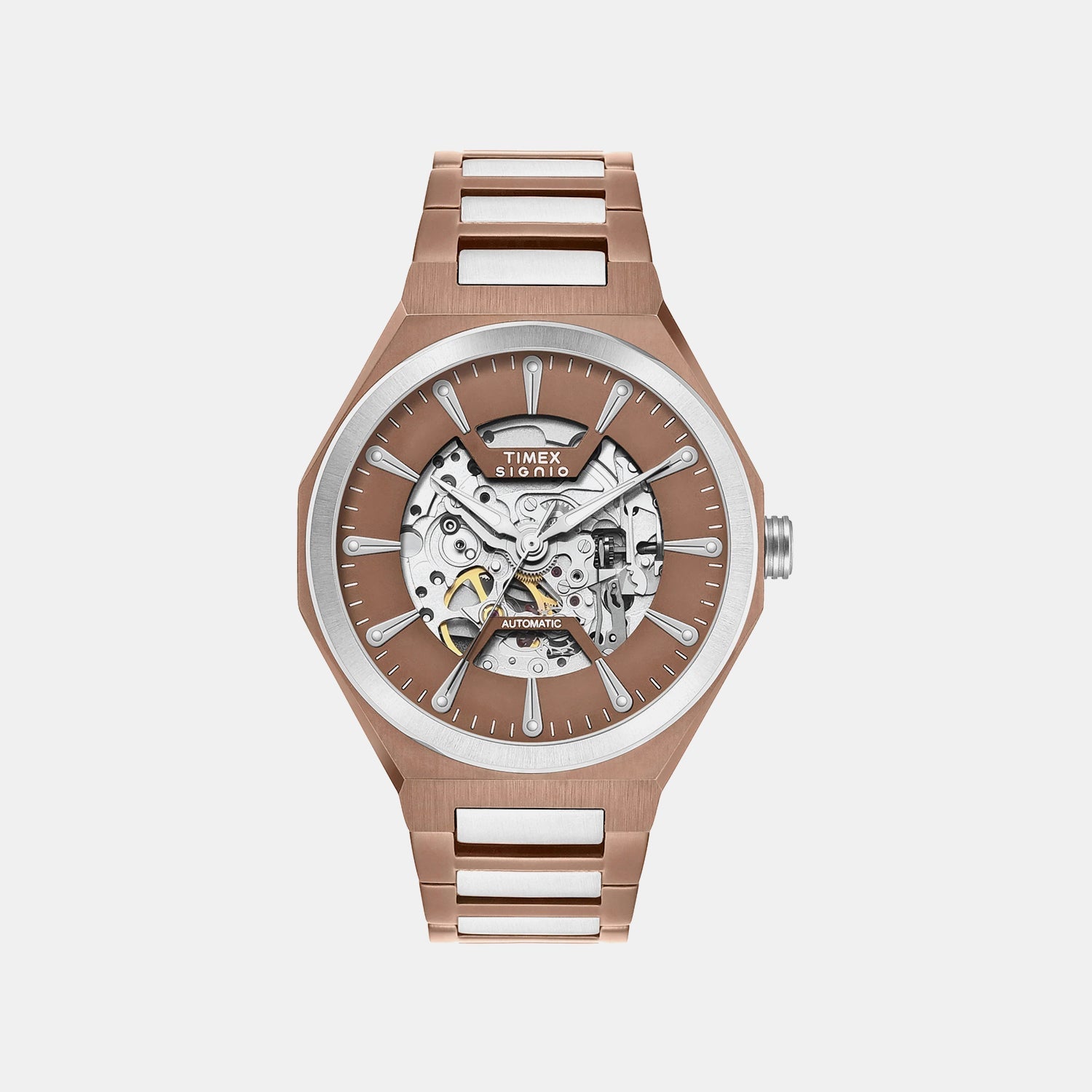 Timex Signio Men Automatic Brown Dial Analog Stainless Steel Watch Tweg33901