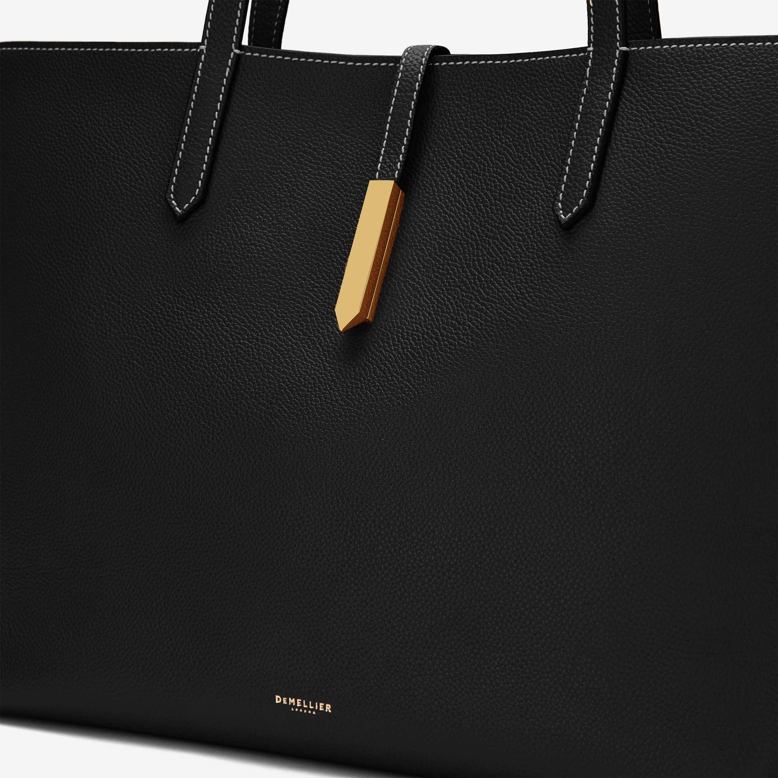DeMellier The Tokyo Tote black small grain ecru stitching