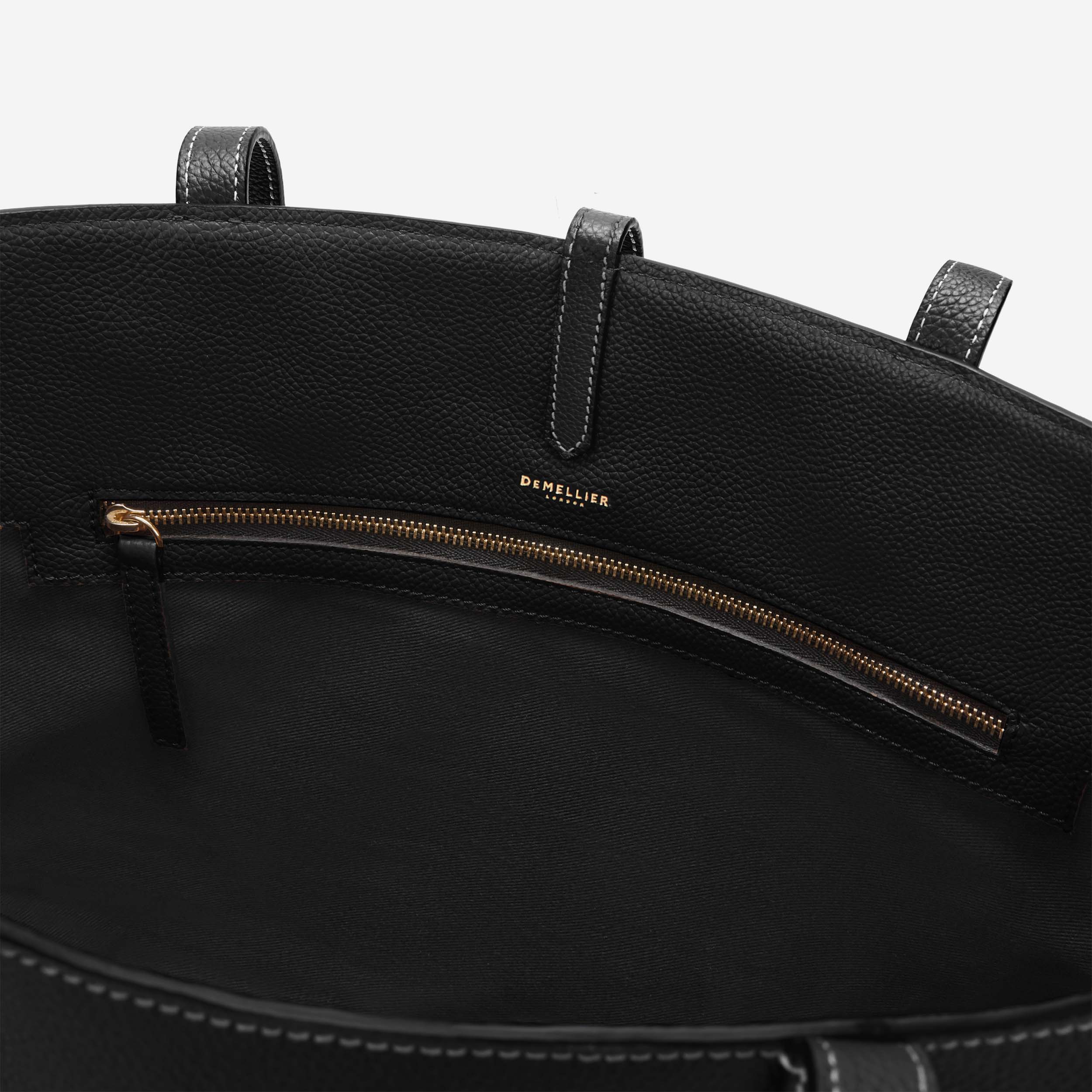 DeMellier The Tokyo Tote black small grain ecru stitching