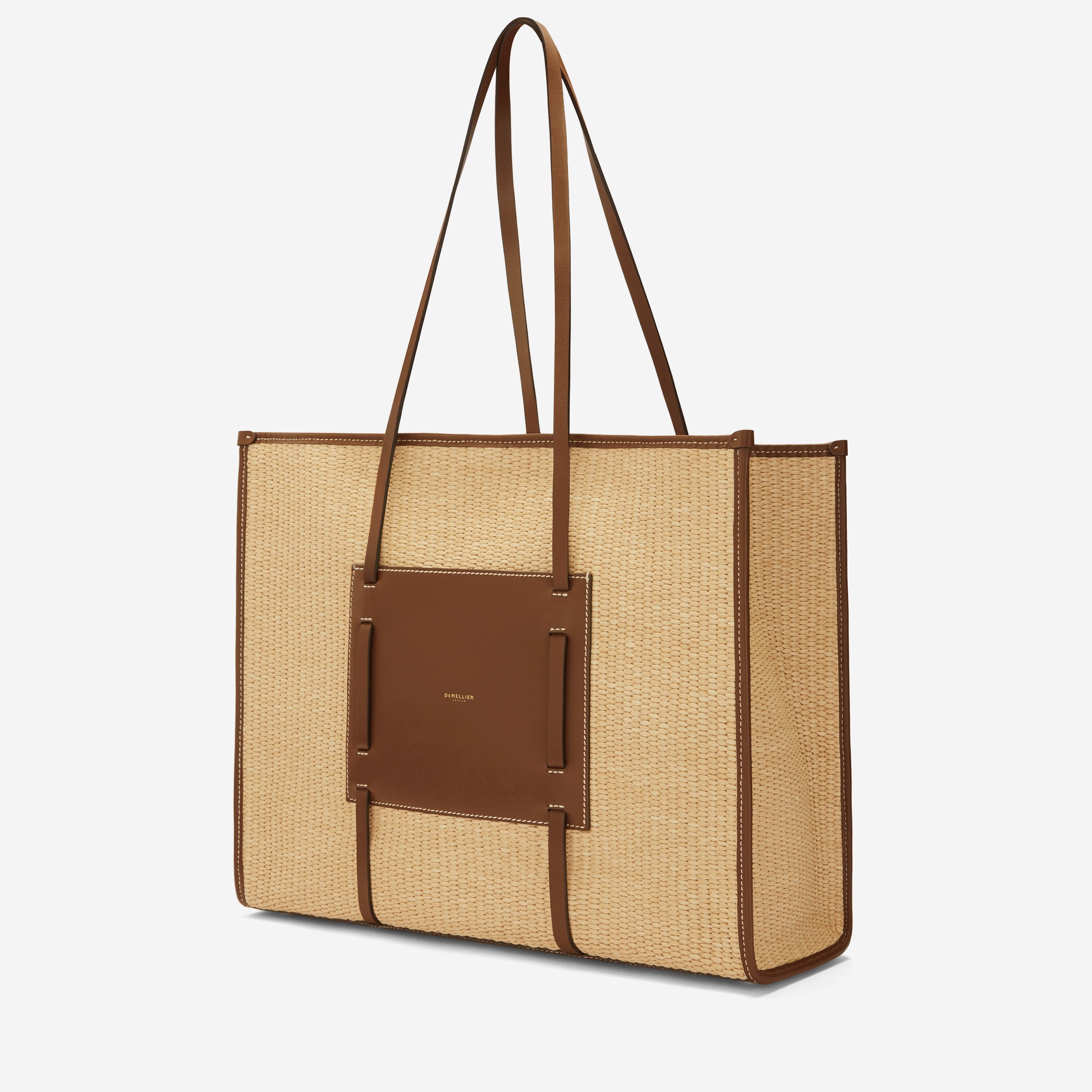 DeMellier The Large Capri warm raffia tan smooth ecru stitching