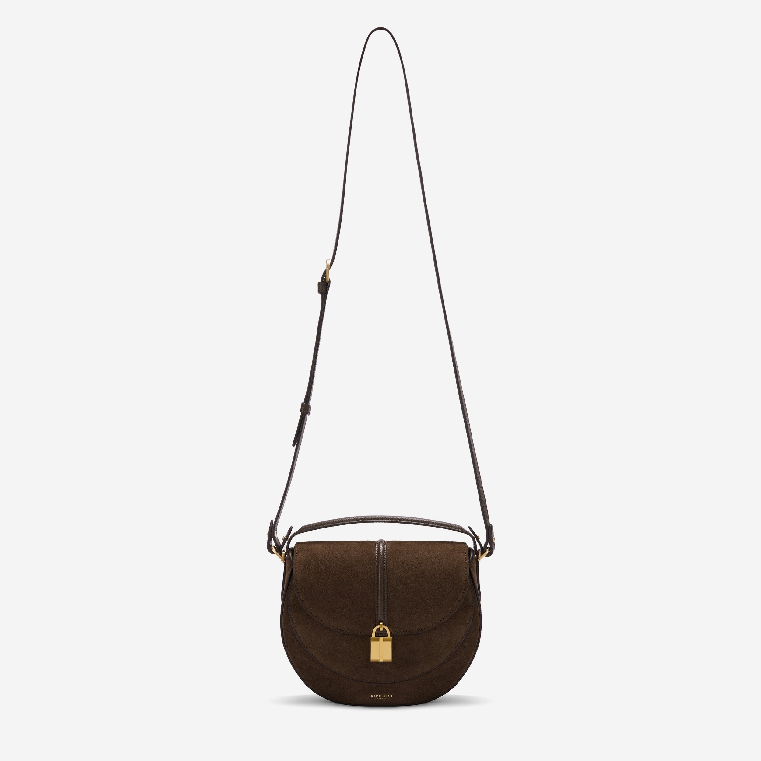 DeMellier The Siena Saddle mocha suede & mocha small grain
