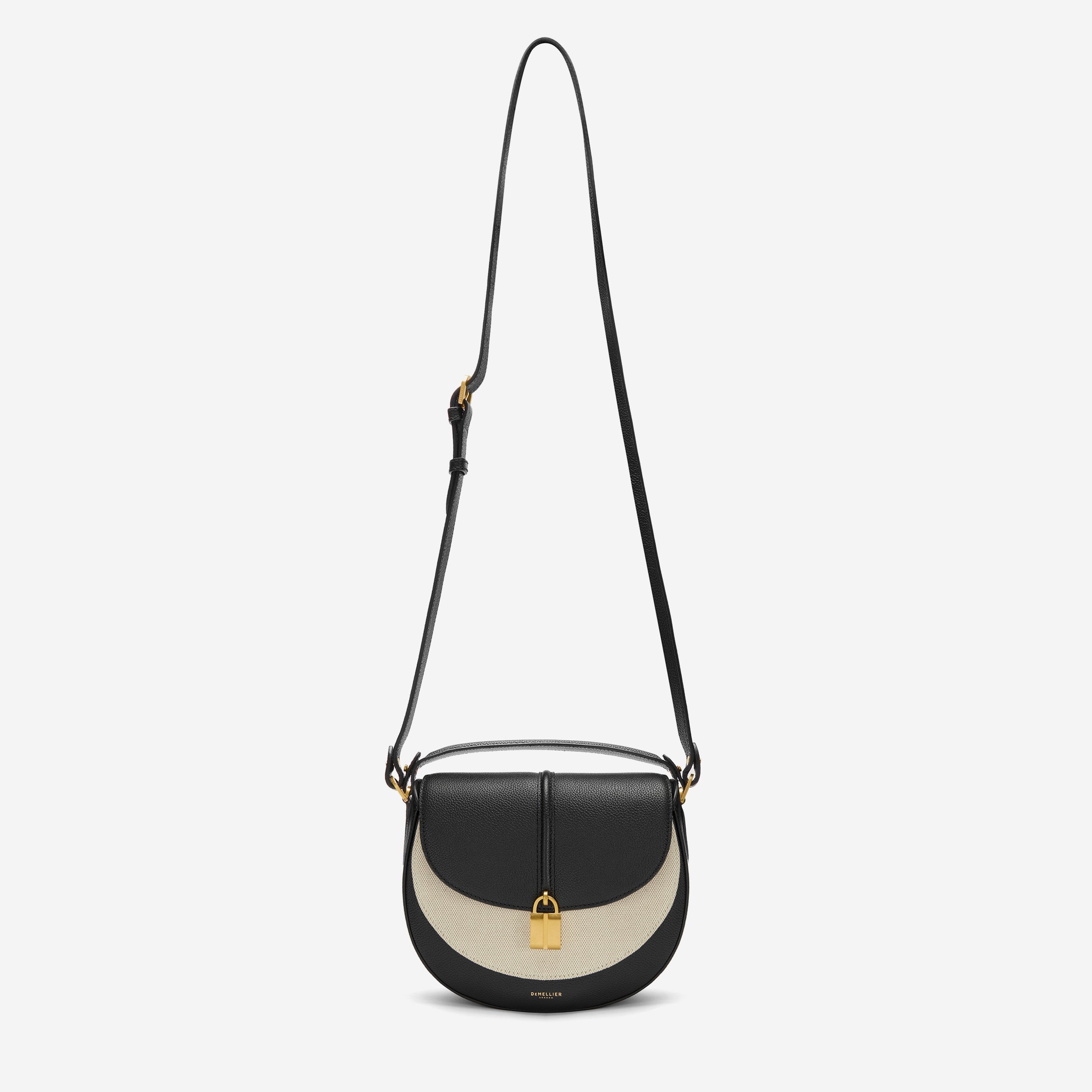 DeMellier The Siena Saddle salt & pepper canvas black small grain