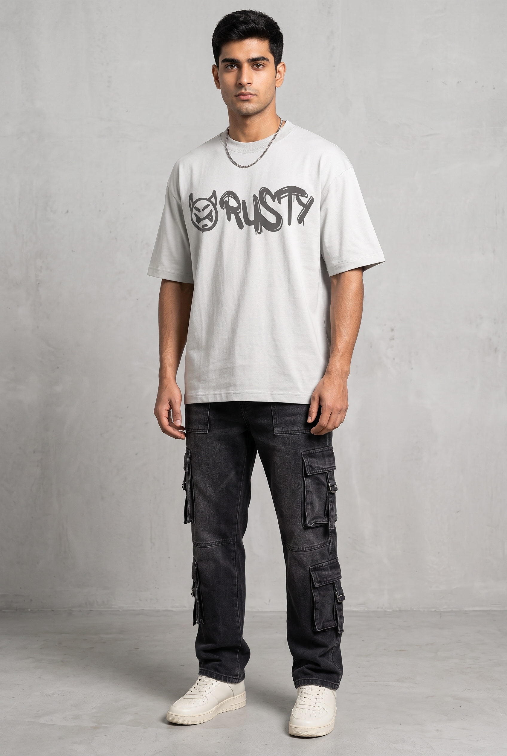RUST GRAFFITI GREY MEN’S OVERSIZED T-SHIRT