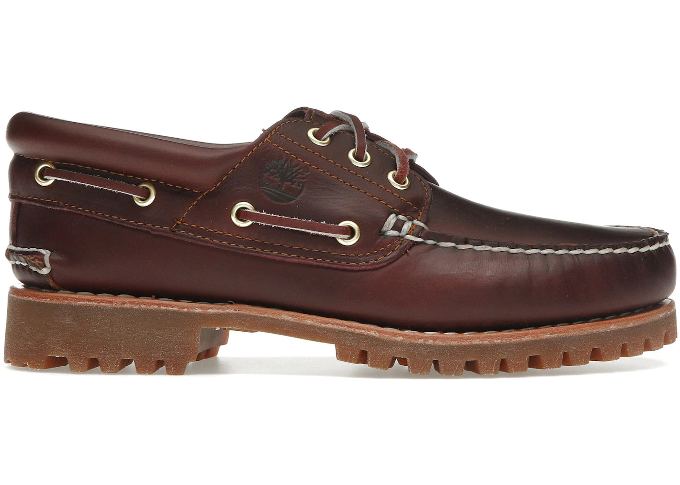 timberland 3-eye lug handsewn boat shoe burgundy