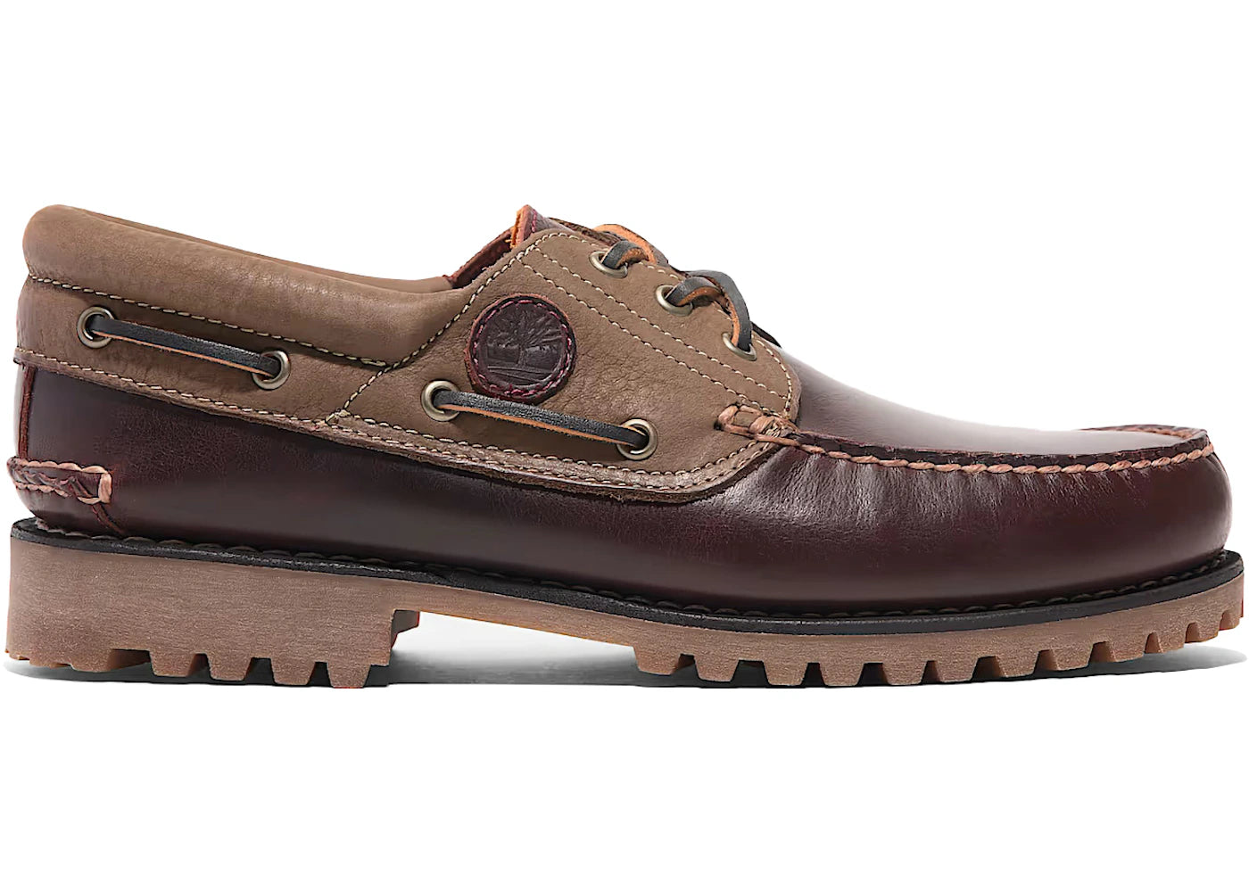 timberland 3-eye lug handsewn boat shoe root beer