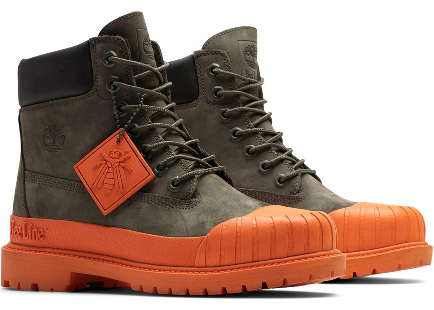 timberland 6" boot premium bee line rubber toe wp dark green orange (women's)