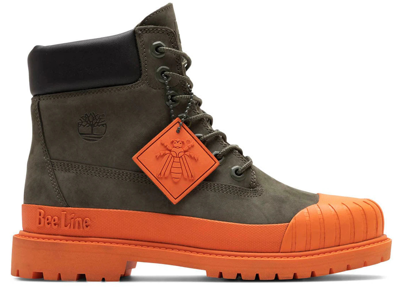 timberland 6" boot premium bee line rubber toe wp dark green orange (women's)