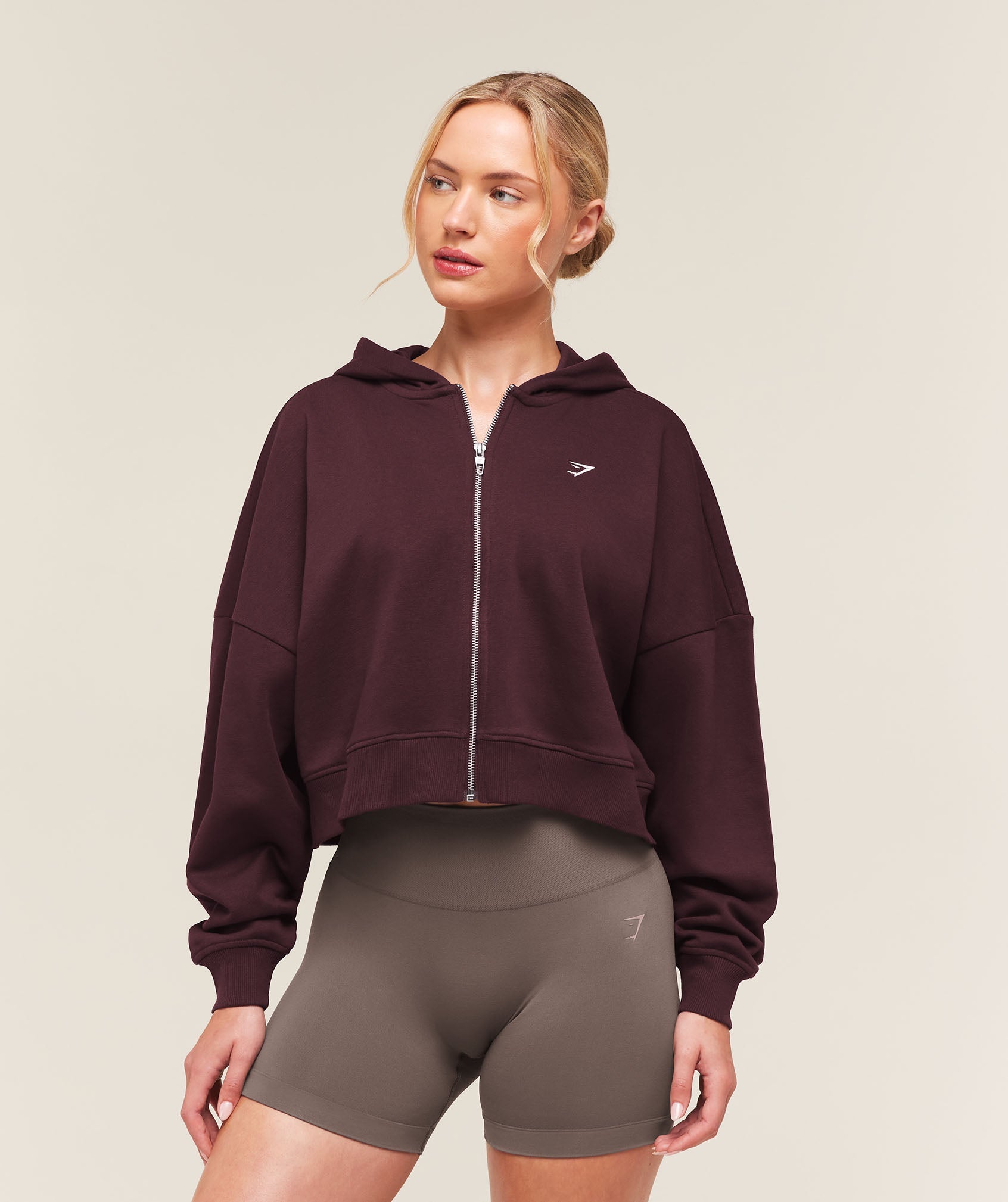 Women's Gymshark Training Oversized Boxy Zip Through Hoodie Cherry Purple