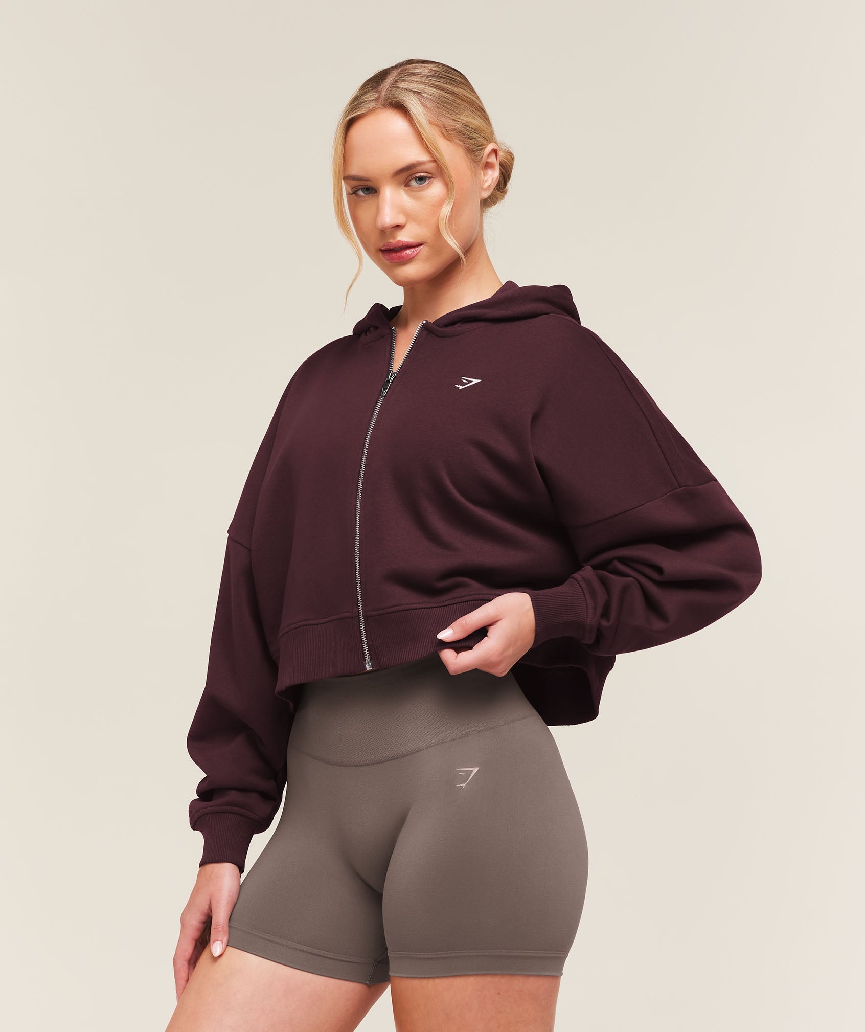 Women's Gymshark Training Oversized Boxy Zip Through Hoodie Cherry Purple