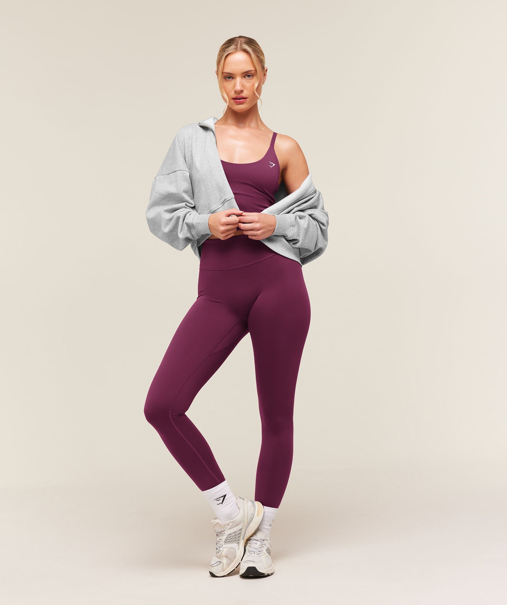 Women's Gymshark Training Oversized Boxy Zip Through Hoodie Light Grey Core Marl