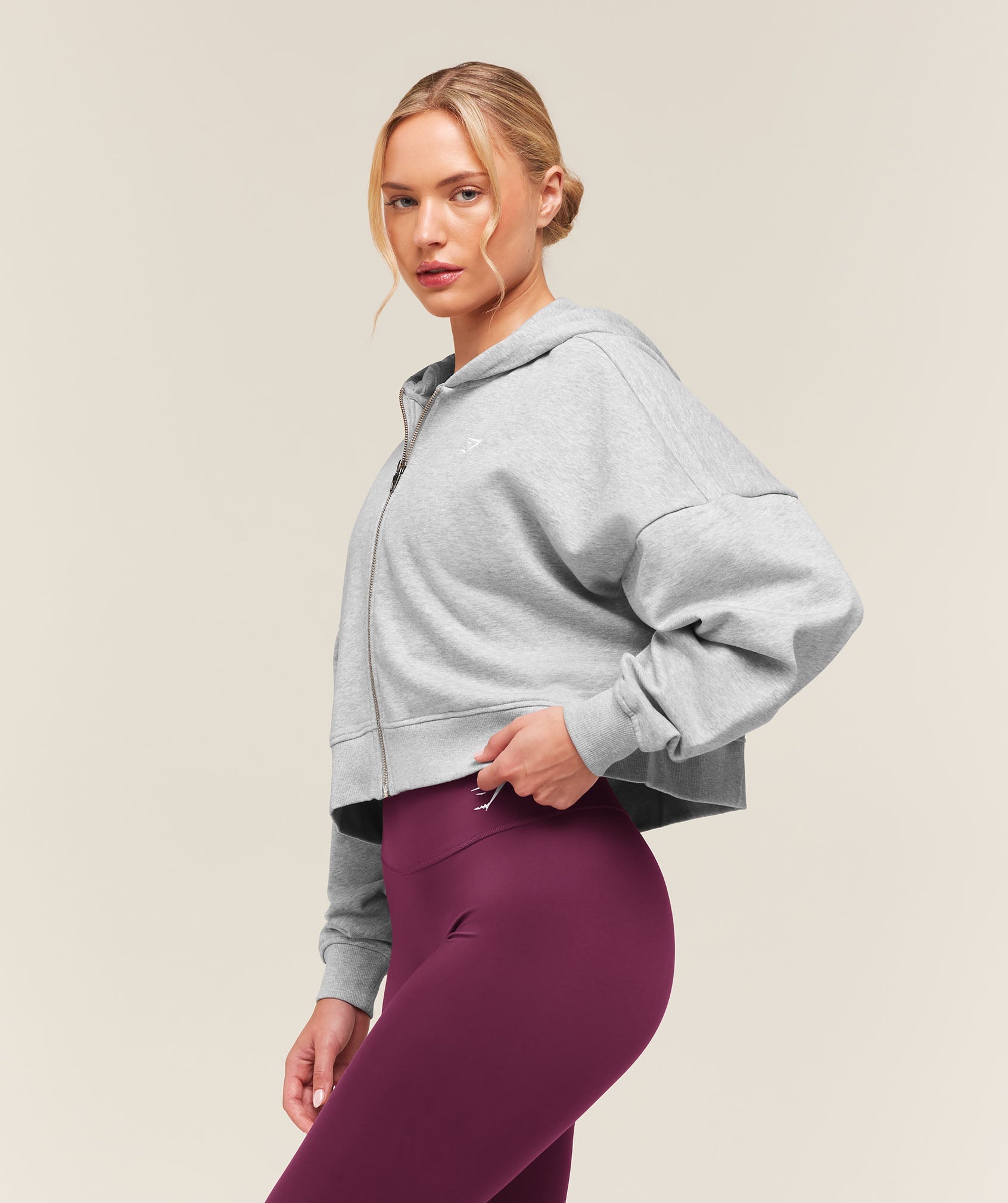 Women's Gymshark Training Oversized Boxy Zip Through Hoodie Light Grey Core Marl