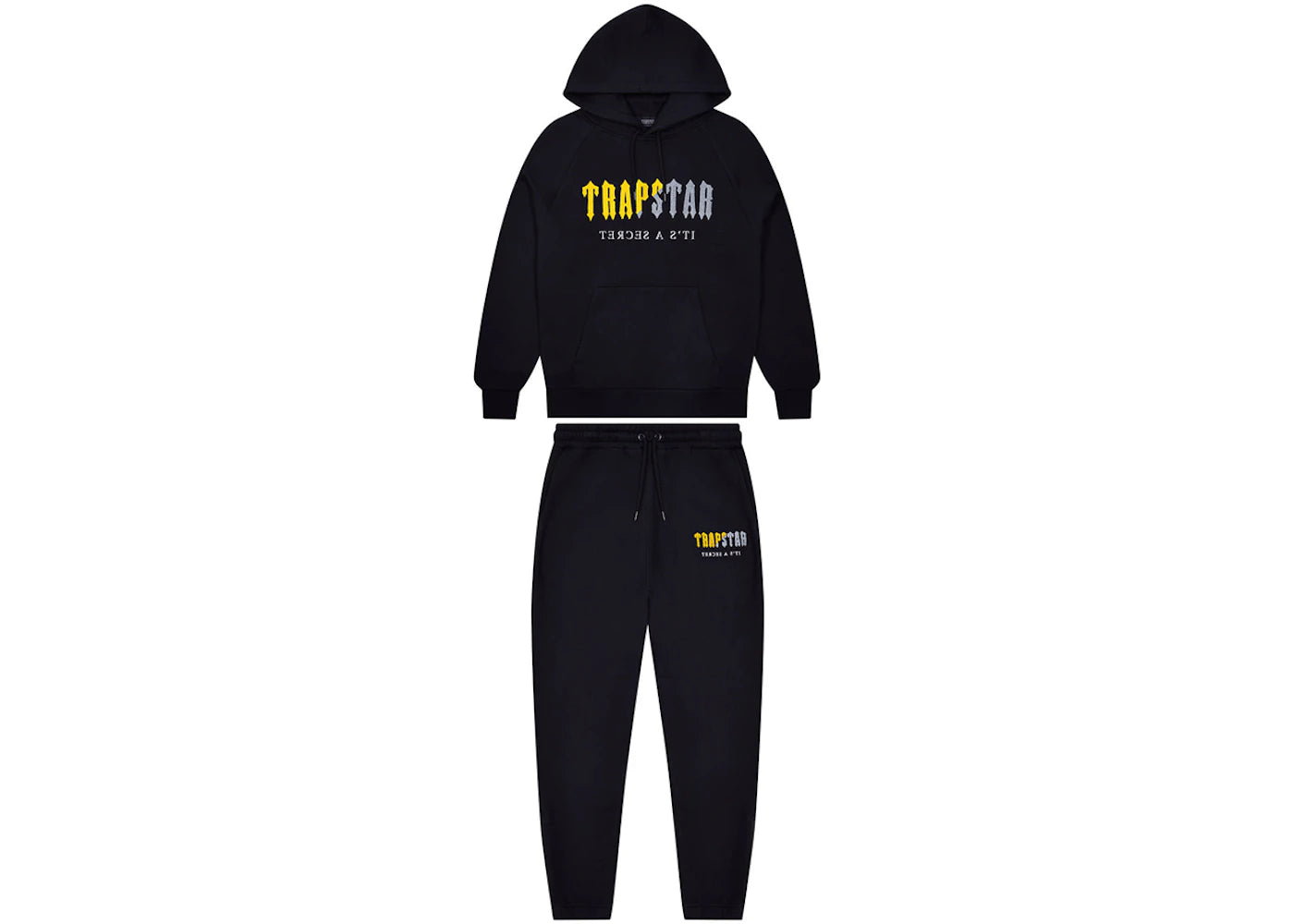 trapstar decoded chenille hooded tracksuit black/yellow