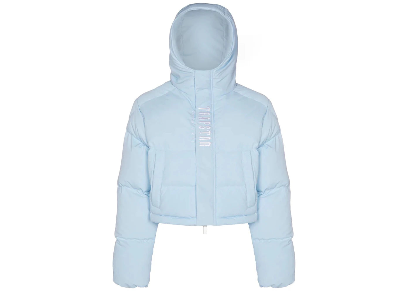 trapstar women's decoded 2.0 hooded puffer ice blue