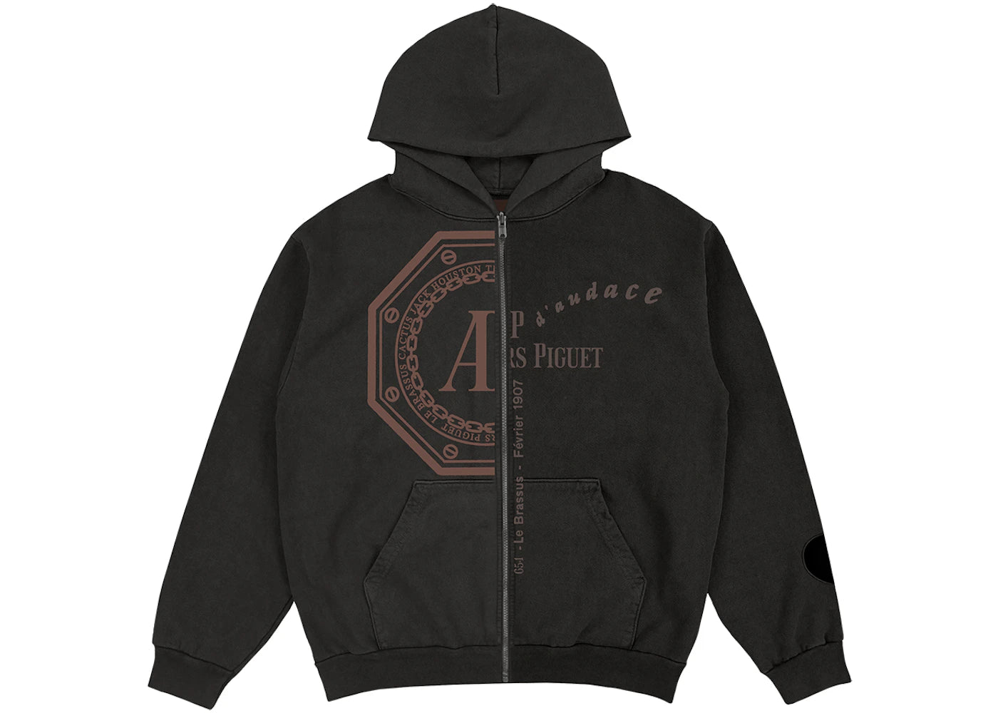 travis scott cj x audemars piguet split logo zip up hoodie black