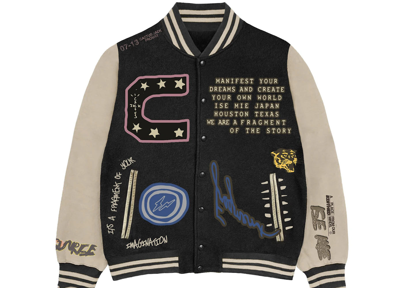travis scott cactus jack for fragment manifest letterman jacket brown/cream