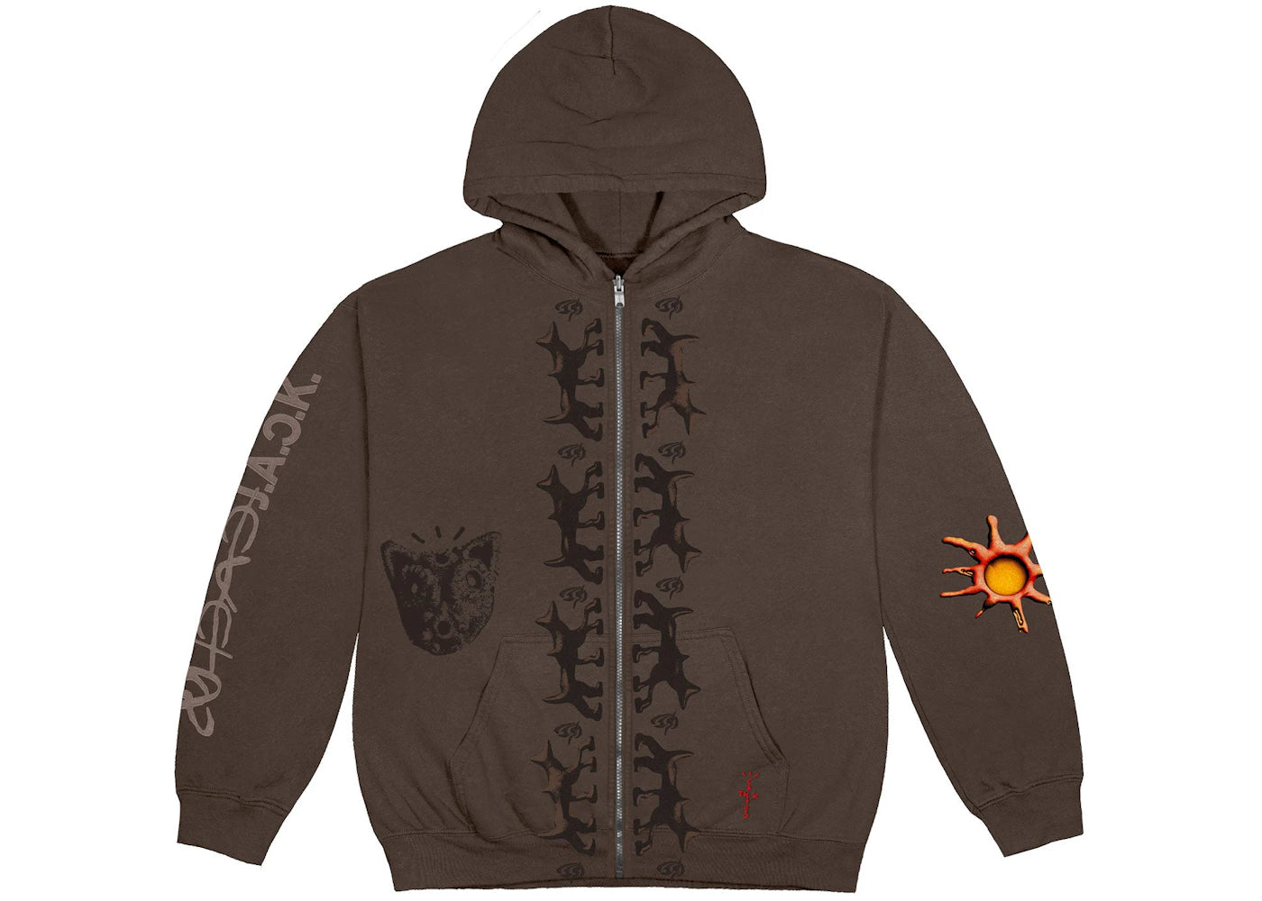 travis scott reverse dog zip up hoodie brown