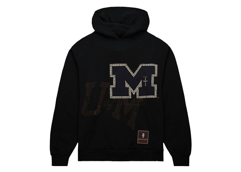 Travis Scott X Mitchell Ness Michigan Wolverines Overlap Pullover Hoodie Black XL