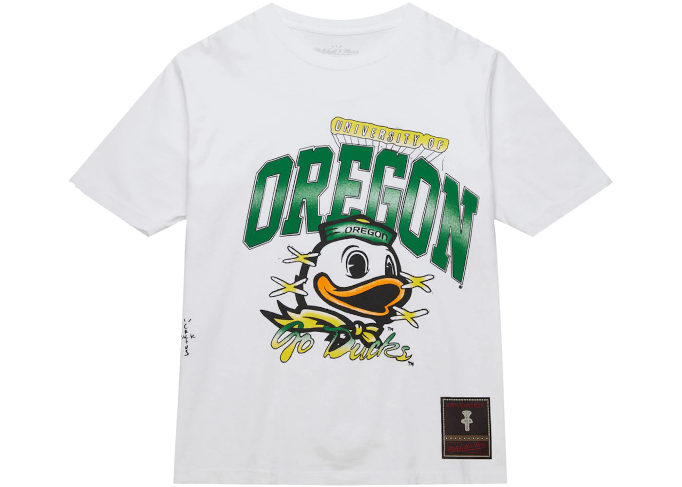 travis scott x mitchell & ness oregon ducks hand-drawn t-shirt white