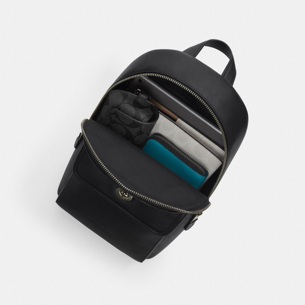 Coach Turnlock Sling Pack In Signature Canvas Gunmetal Charcoal Black