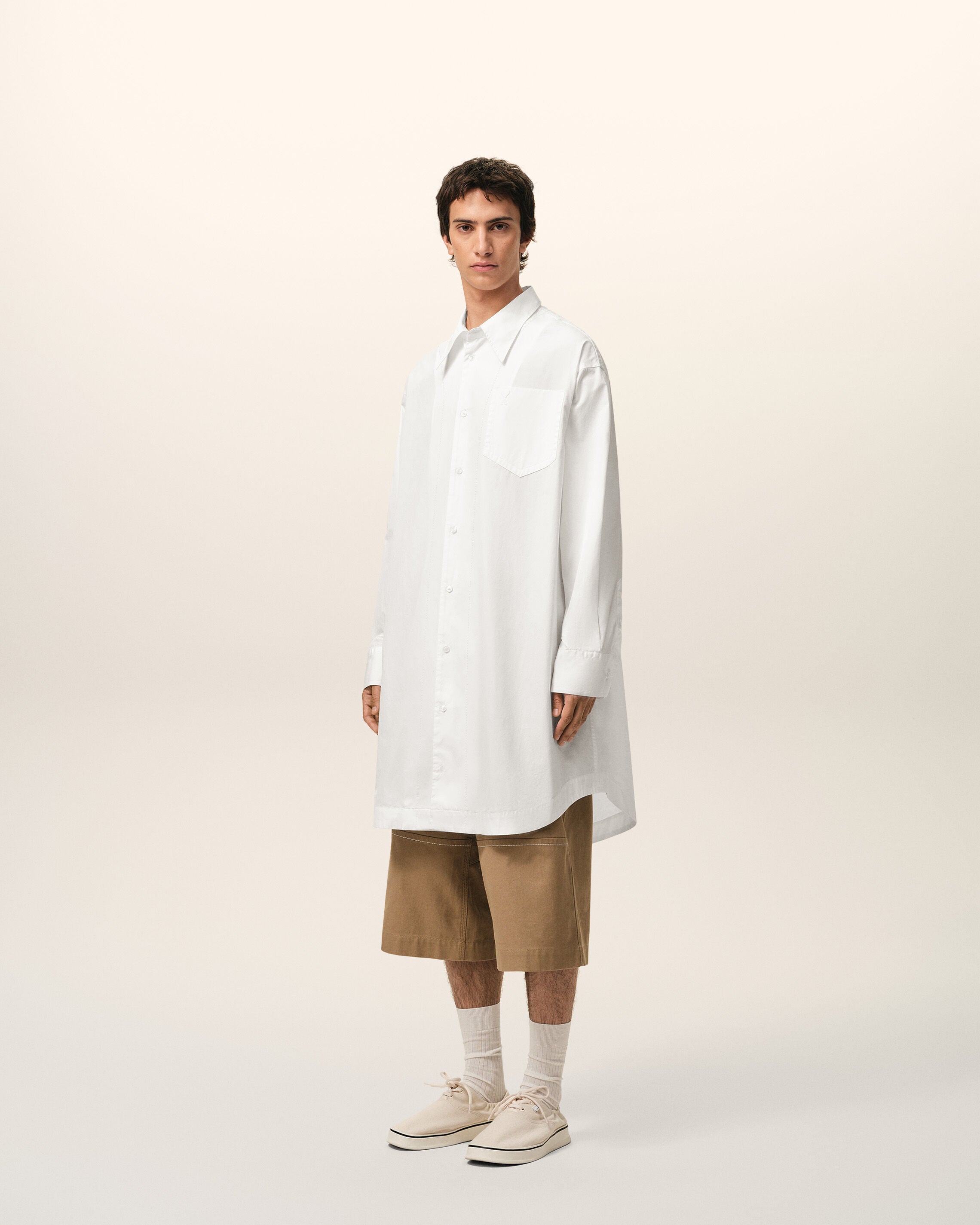 White Cotton Ami De Coeur Wide Shirt Dress