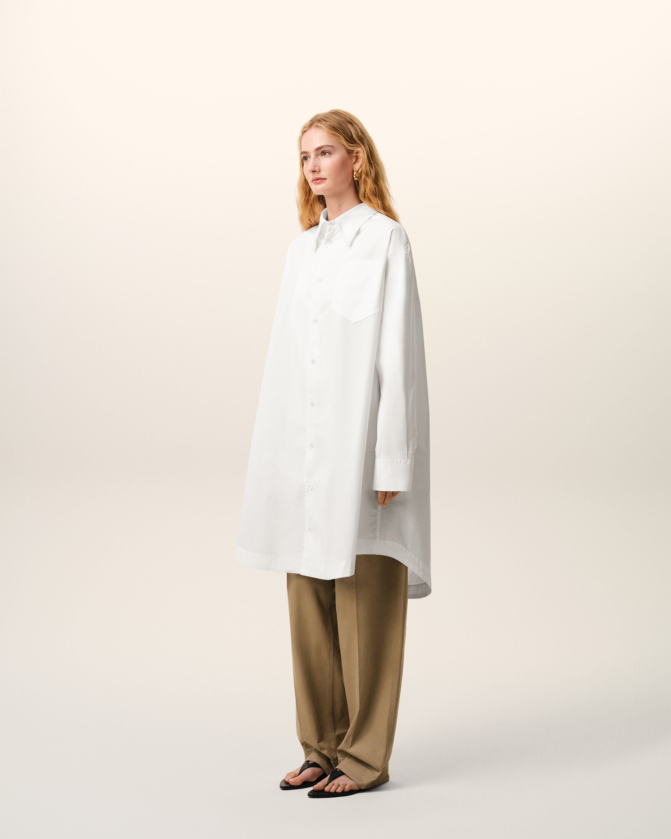 White Cotton Ami De Coeur Wide Shirt Dress