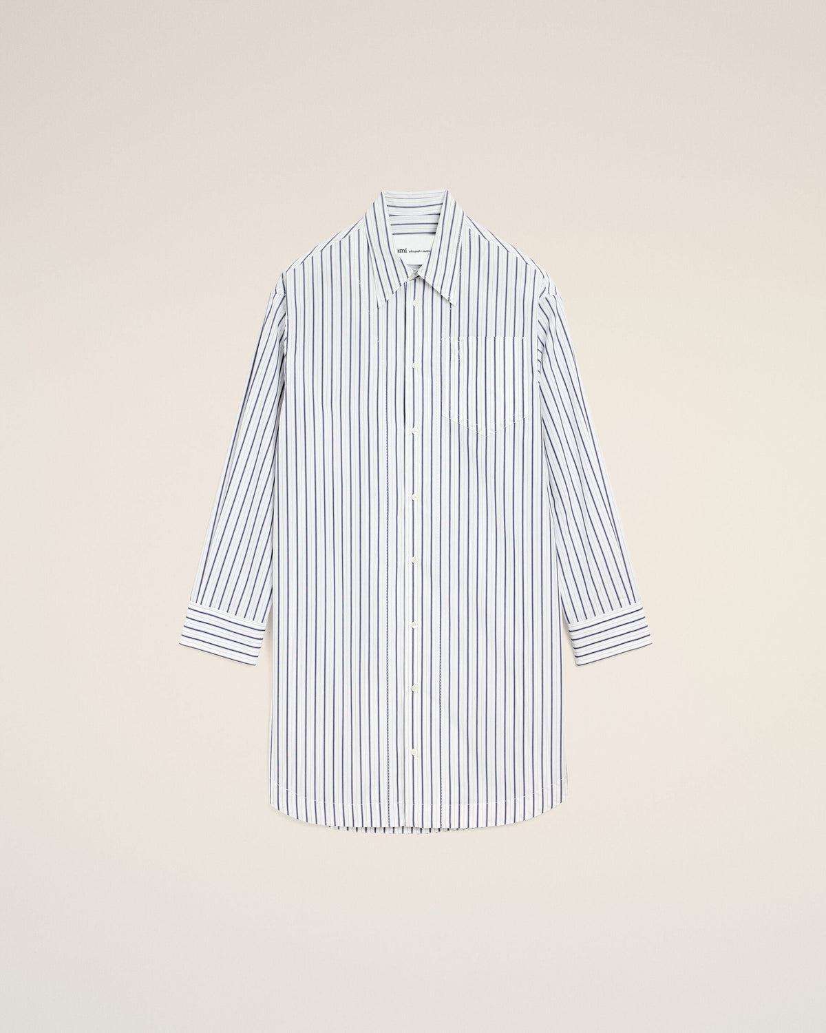White Striped Cotton Ami De Coeur Wide Shirt Dress