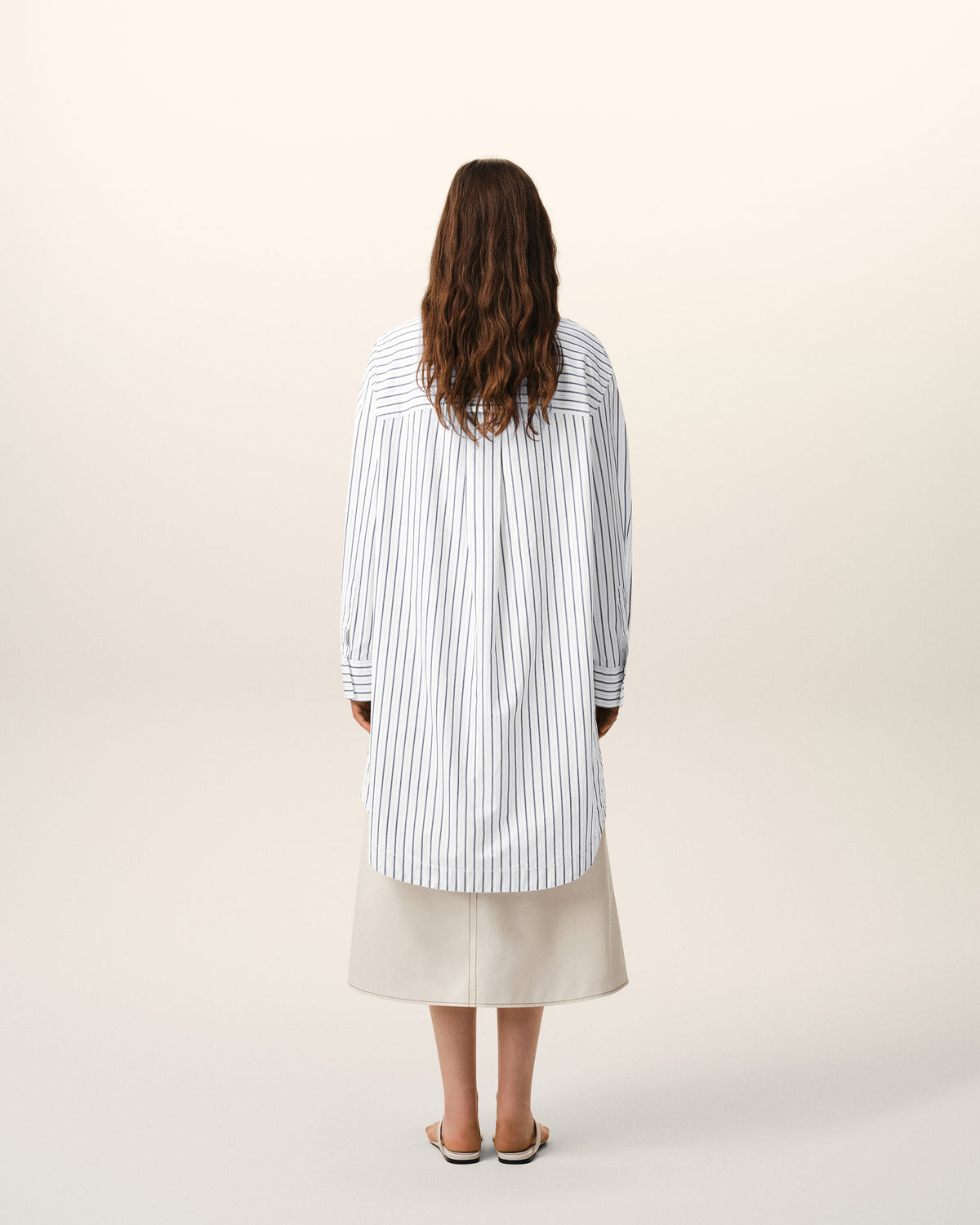 White Striped Cotton Ami De Coeur Wide Shirt Dress