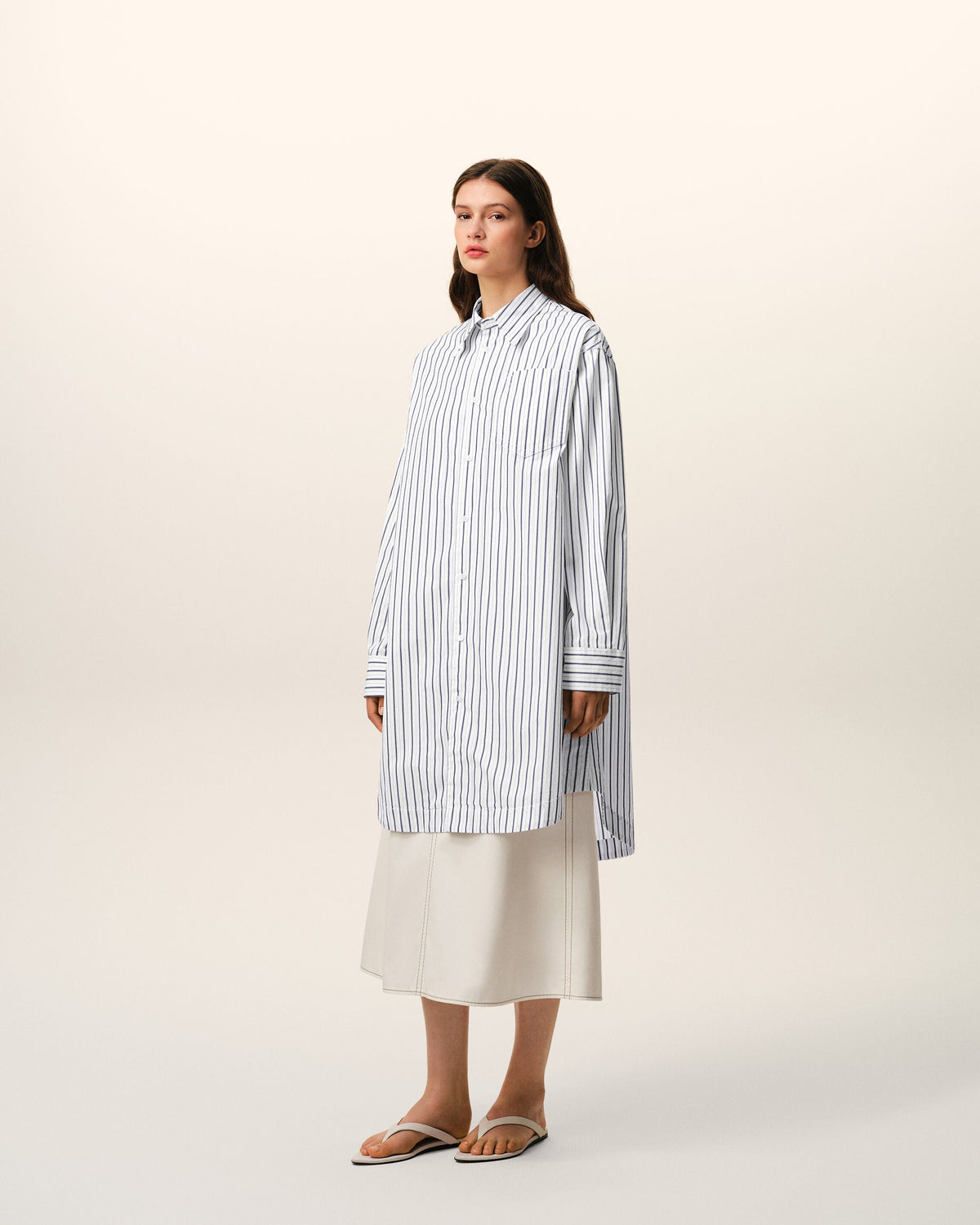 White Striped Cotton Ami De Coeur Wide Shirt Dress